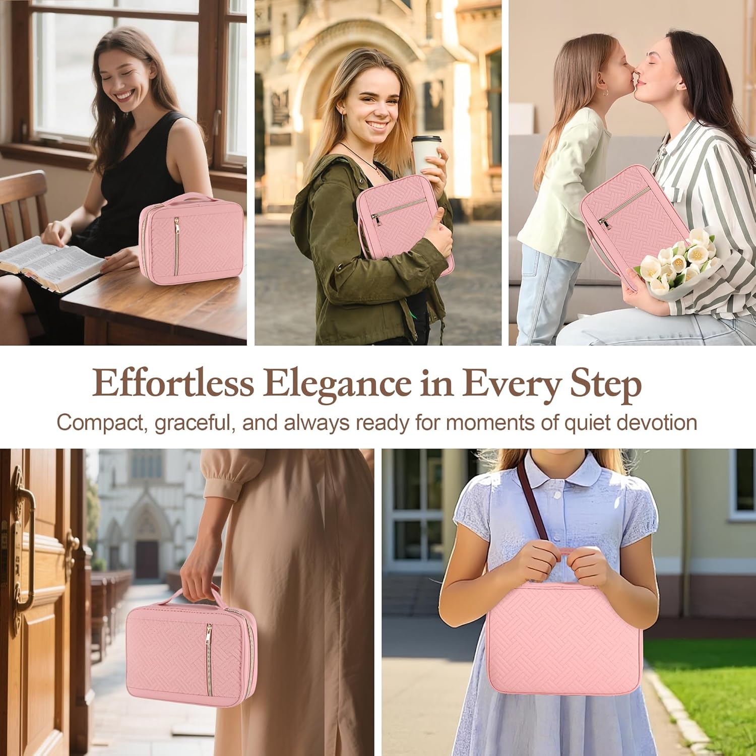 Durable and Protective Bible Cover Case for Women,Portable Bible Carrier Organizer Bag with Zipper,Christian Gift for Women,Includes 15 Magnetic Bookmarks,Great for Church,Travel or Daily Use, Pink - Image 5