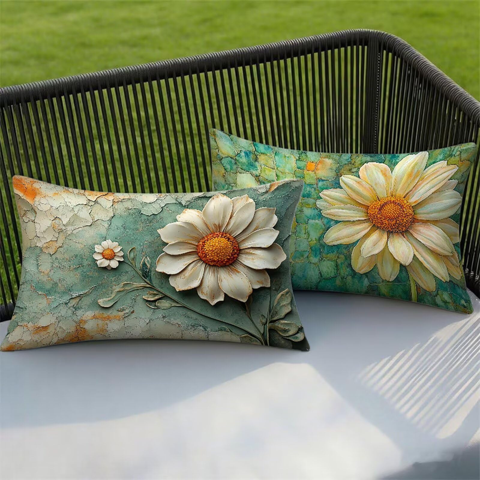 Federe Cuscino 60x80 Set di 2, Verde Federe Cuscini Divano Lino, Rettangolari Copricuscini 60x80cm Con Cerniera Invisibile, Copricuscino per Camera Letto Casa Decorazioni Regalo, Fiore kj-4518