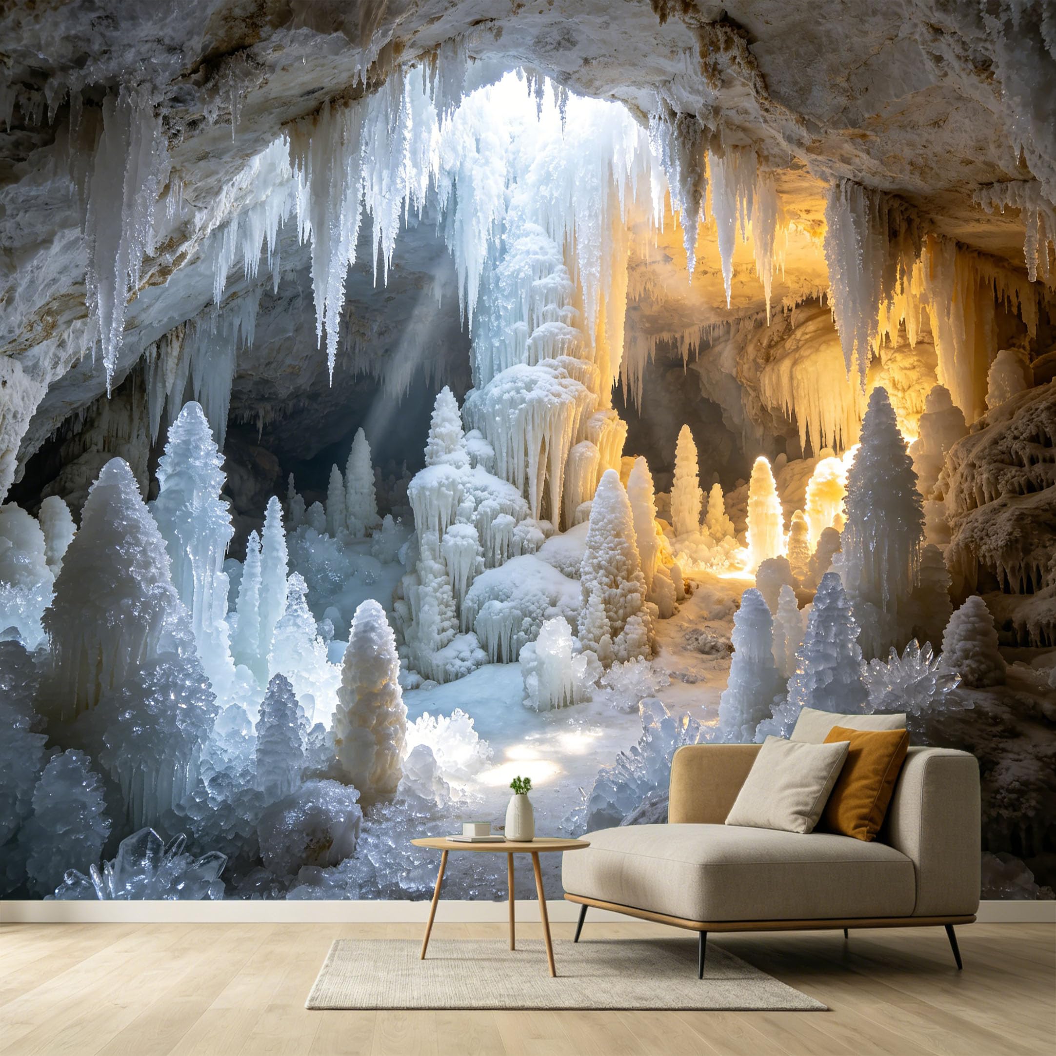Custom Size Wall Murals Ice Cave Landscape 3D Trompe L'Oeil Icicles Crystals SelfAdhesive Wall Fabric Removable Large Wallpaper for Photo Living Room Interior Decor Home Art