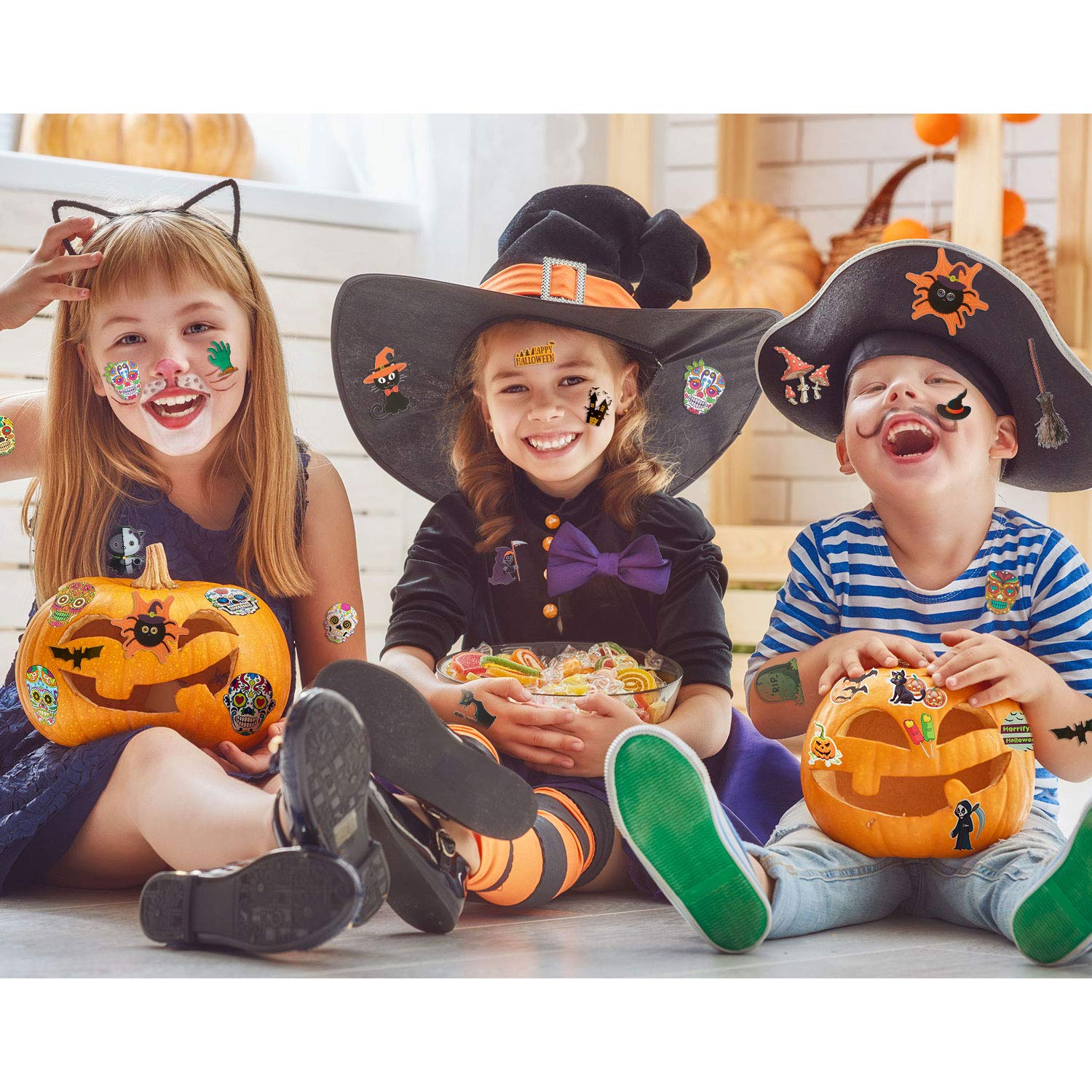 200 PCS Halloween Stickers Bulk - Non-Repeating Pumpkin, Ghost, Skull Vinyl Decor For Parties, Kids, Teens