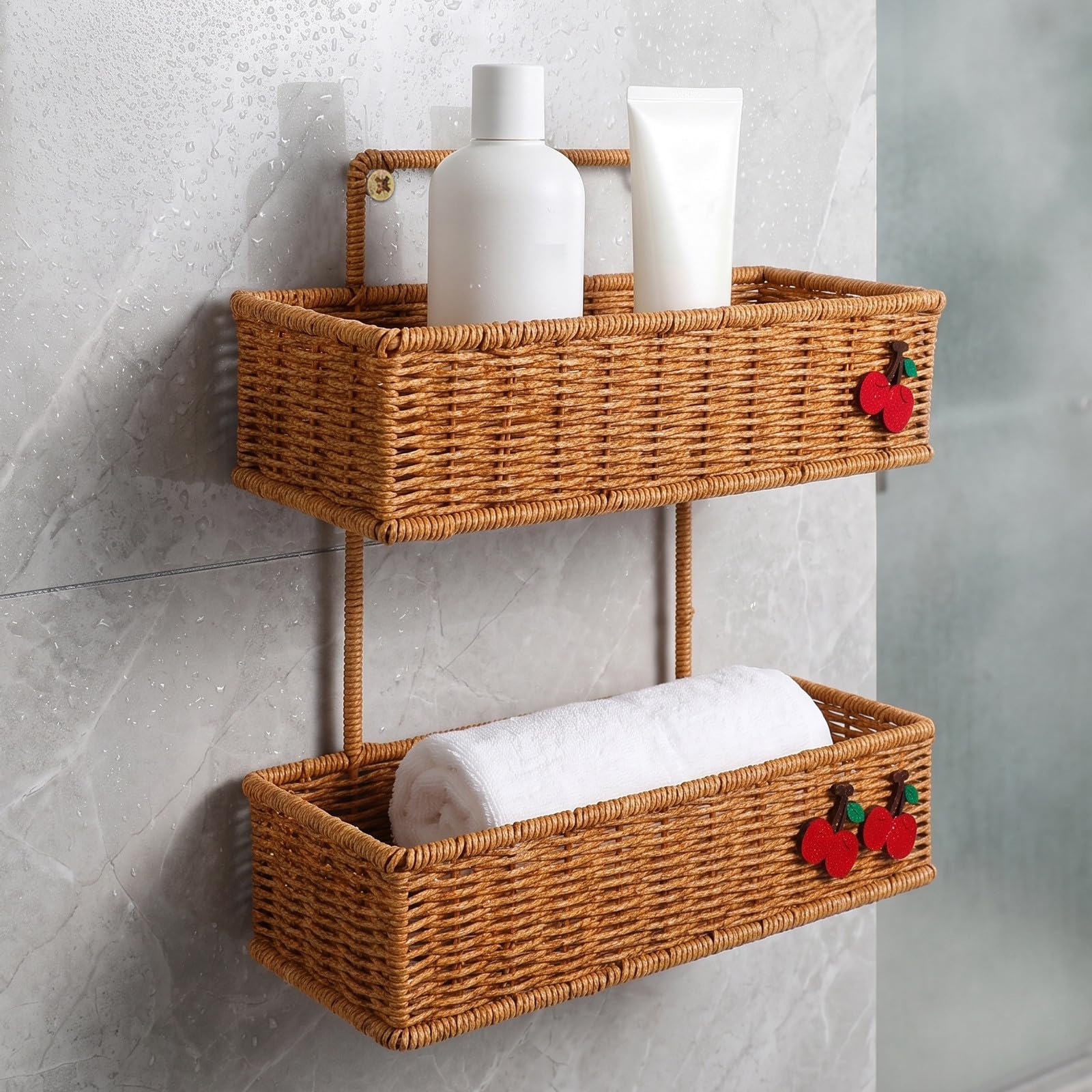 TOYANDONA Cesta Colgante, Hierro y PP de Dos Niveles de Pared para Baño