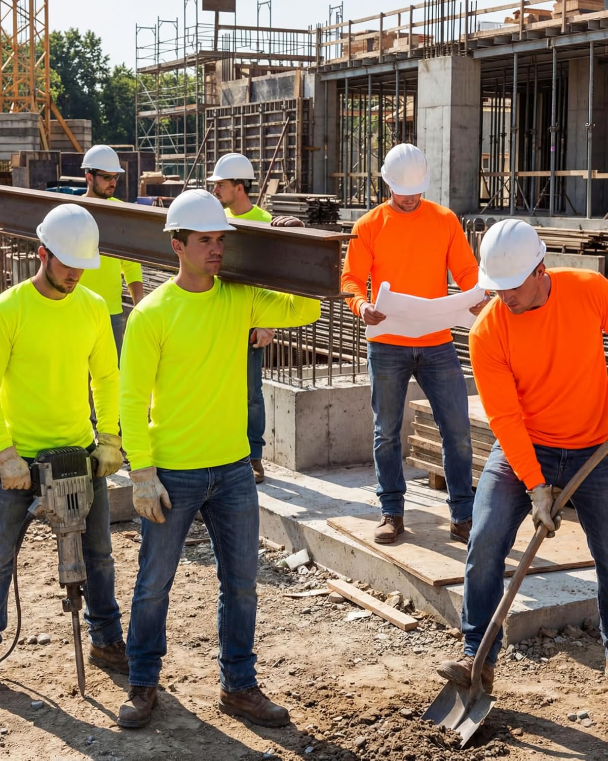 JaGely 6 Pcs Adult High Visibility Long Sleeve T-Shirt Men Safety Hi Vis Construction Work Shirt Pullover Crewneck Sweatshirt