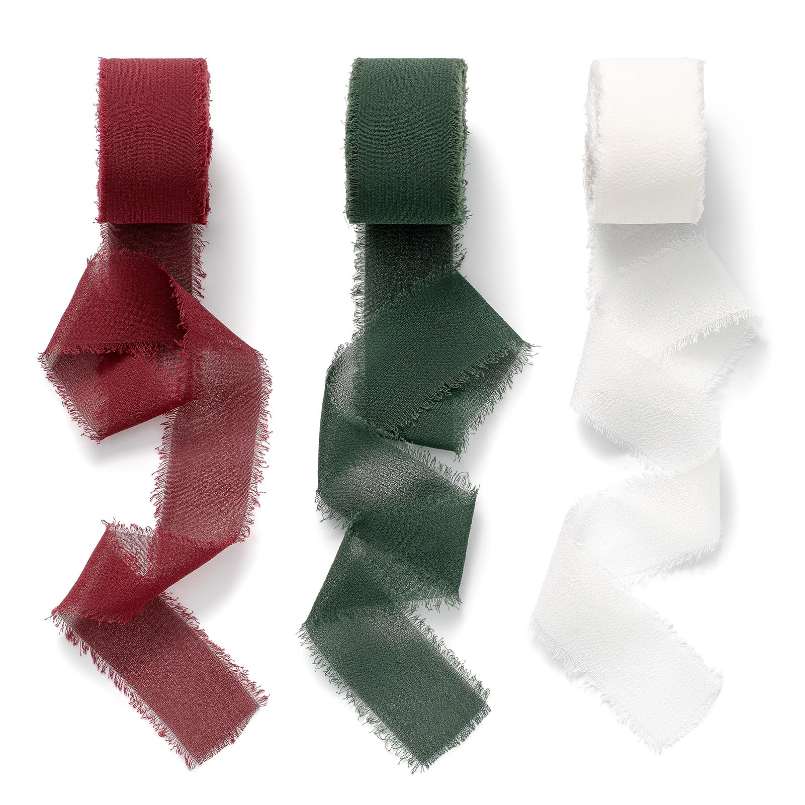 AOKSUNOVA Chiffonband, 2,5 cm x 18,9 m, Geschenkband, Chiffon-Schleifenband, breites Quasten-Hochzeitsband