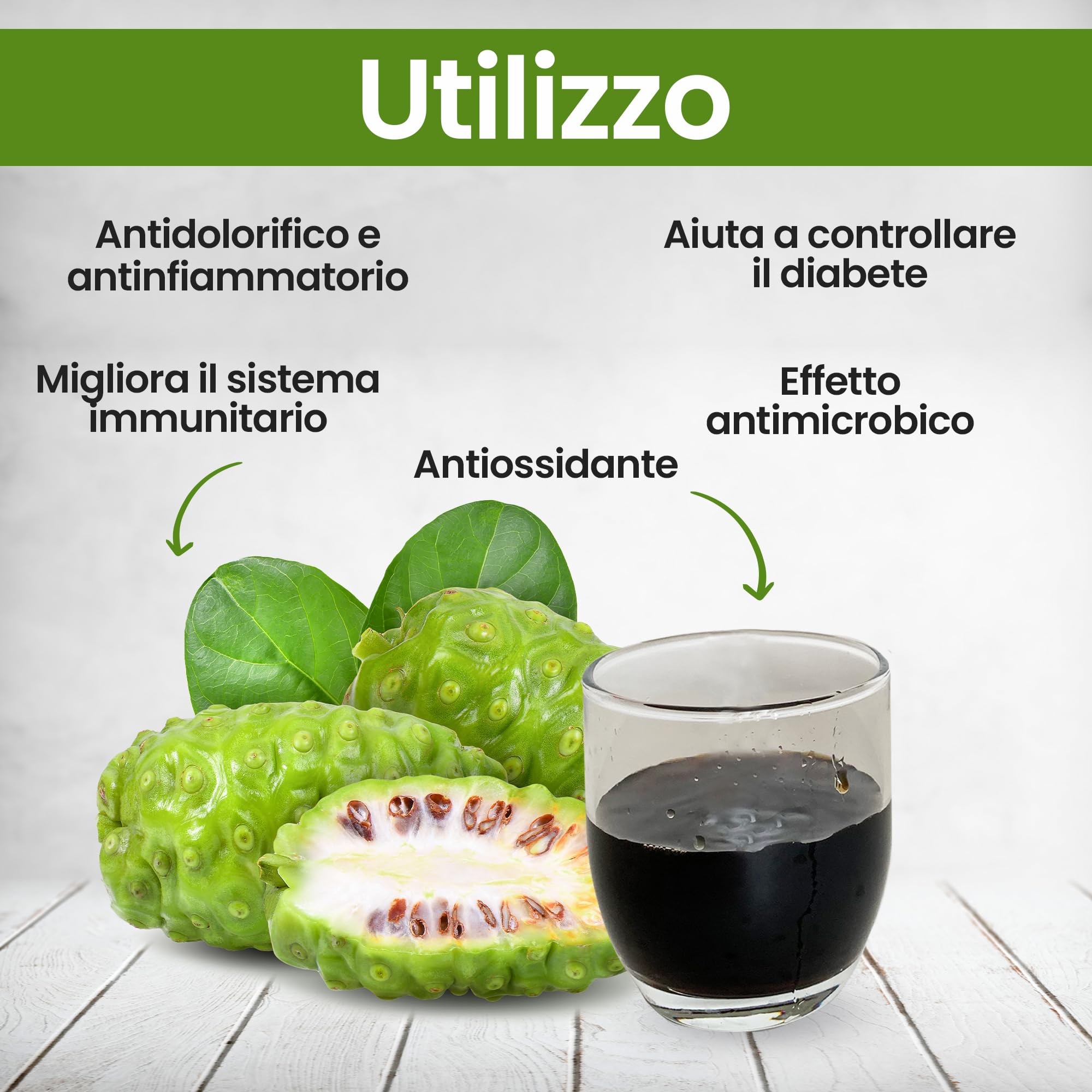 Succo di Noni - 1 litro. 100% Puro e Organico senza conservanti - Aiuta in caso di infiammazione e dolore, rafforza il sistema immunitario.