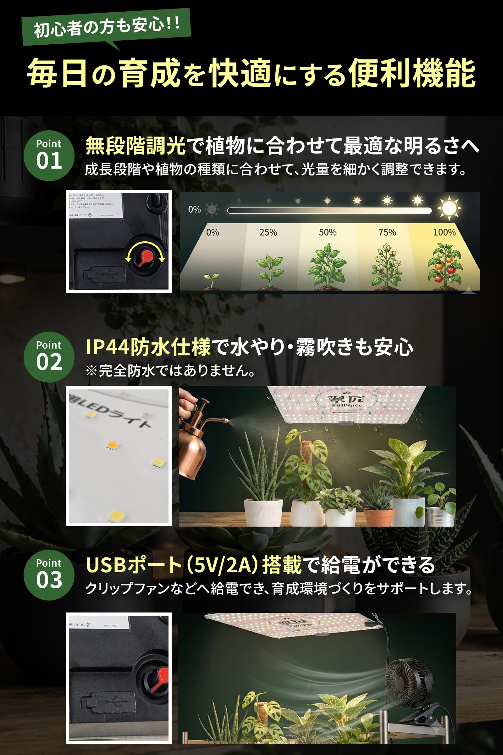 Amazon.co.jp: 翠匠 Suisyo FULL Specs 植物育成ライト LED 50W 日本製