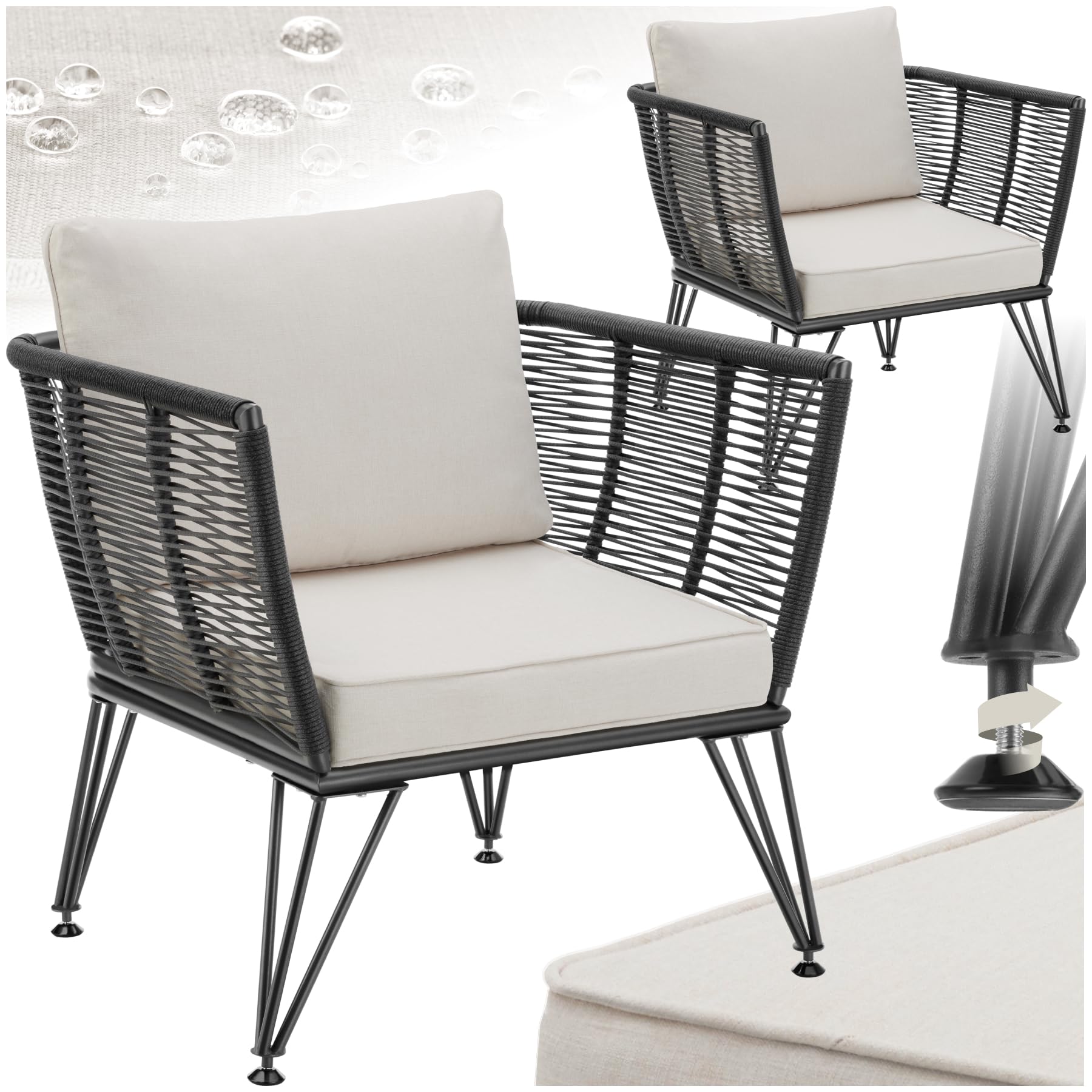 tectake® Sillas de Jardin Exterior de Ratán, Sillones de Jardin, Cojines, Sillas Exterior Resistente a la Intemperie, Sillones para Terrazas, Muebles de Jardín, Butacas de jardín - 2 Sillas