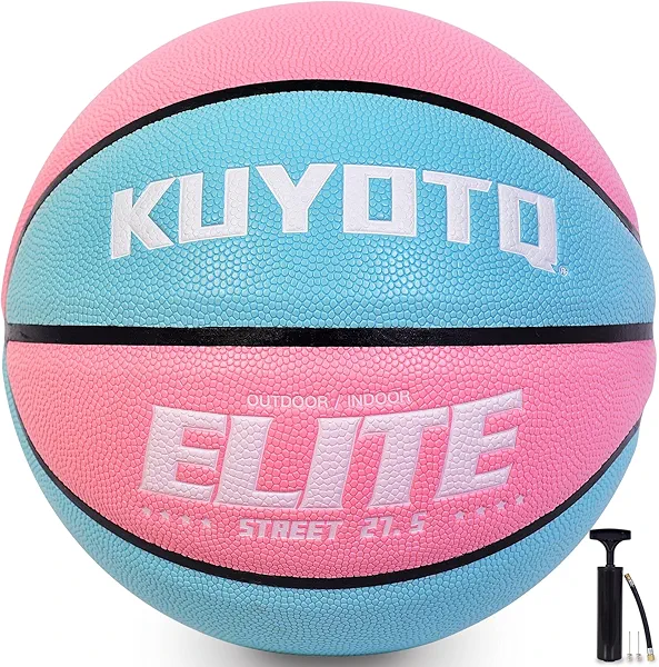 KUYOTQ Kids Youth Size 5 (27.5") Elite Girls Basketball Premium Composite Leather Indoor Outdoor Game Training Competition Official Basketballs Gifts (Deflated,with Pump+3 Needles)