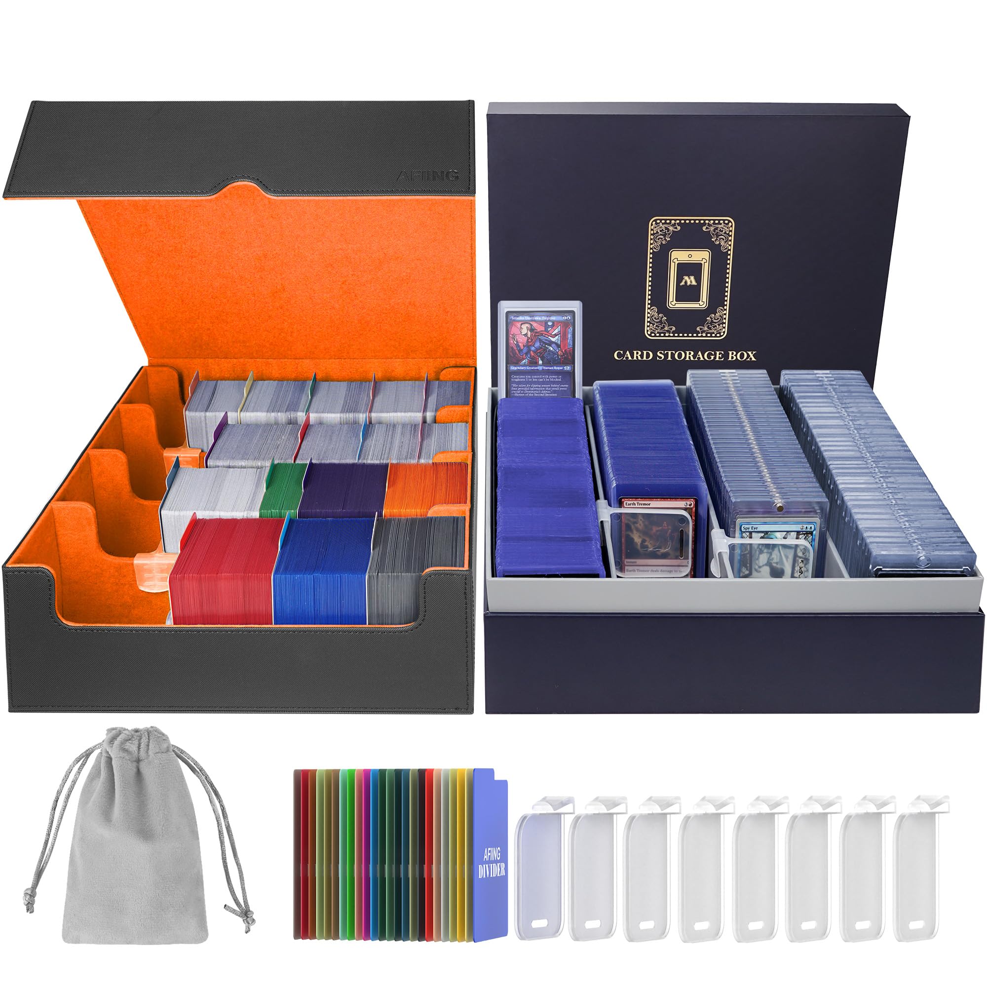 AFIING Trading Card Storage Box, 6000+ MTG Deck Box with 24 Divider Tabs,DIY  Toploader