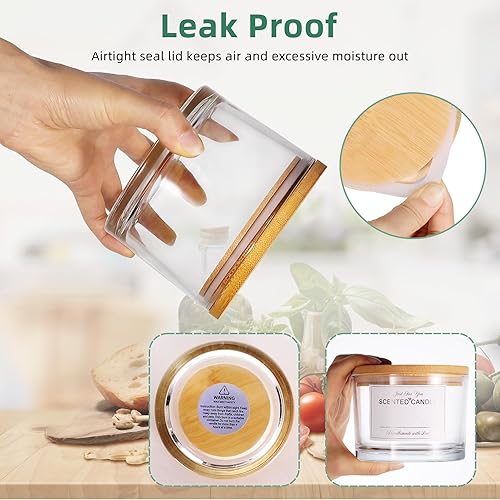 Miniatura 6 de AMOTIE Paquete de 6 tarros de vela para hacer velas, tarros de vidrio vacío transparente de 16 onzas con tapas de bambú y etiquetas adhesivas,