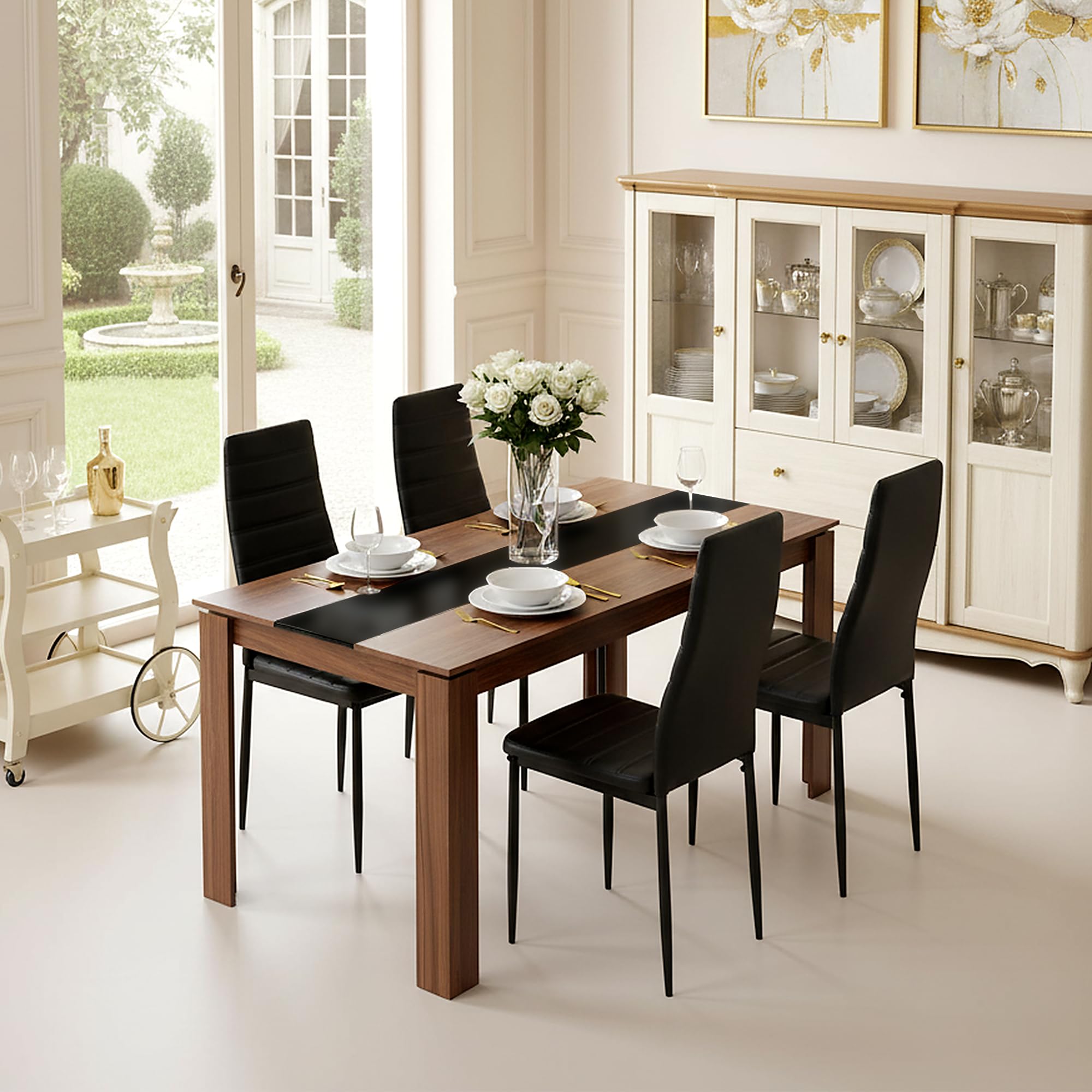 Juegos de 4 Sillas de Comedor, Silla Cocina, Silla salón, Kunstleder Bezug & hoher Rückenlehne - SGS geprüft -120KG, Stahlgestell, Adecuado para Sala de Estar, Comedor y Oficina(Negro, 4)