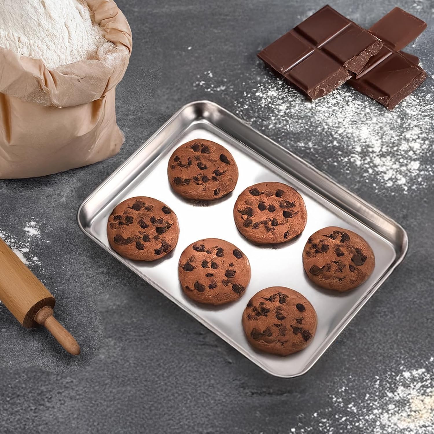 12 PCS Stainless Steel Baking Sheet Pan Set, 8.27 x 5.9 x 0.79 Inch Small Cookie Sheet, Rectangle Barbecue Grill Pan, Kitchen Baking Cooking Oven Tray, Dishwasher Safe, Non-stick