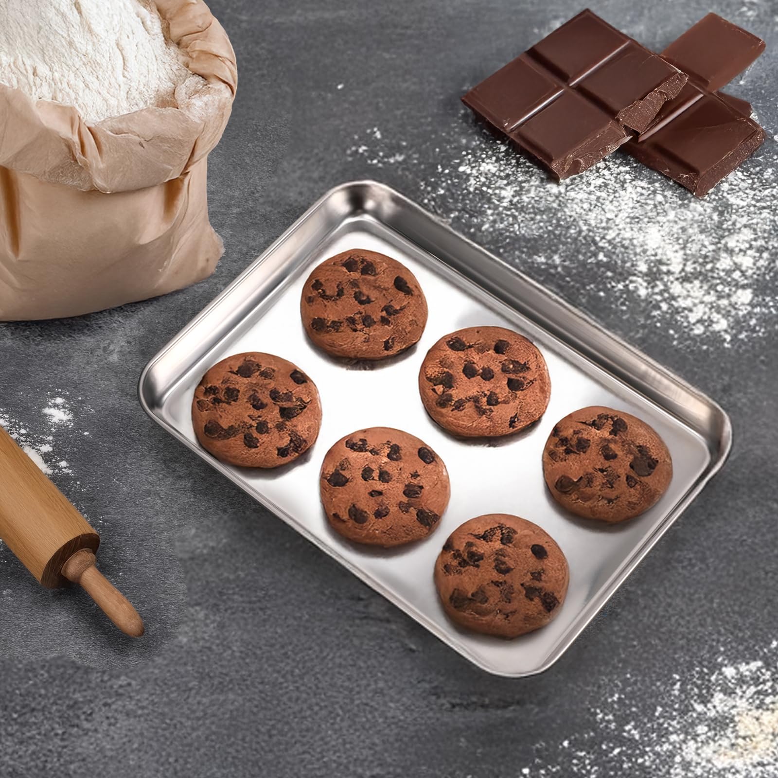 Set di 12 teglie da forno in acciaio inox, 20 x 15 x 2 cm, teglia rettangolare per barbecue, teglia da forno da cucina, lavabile in lavastoviglie, antiaderente