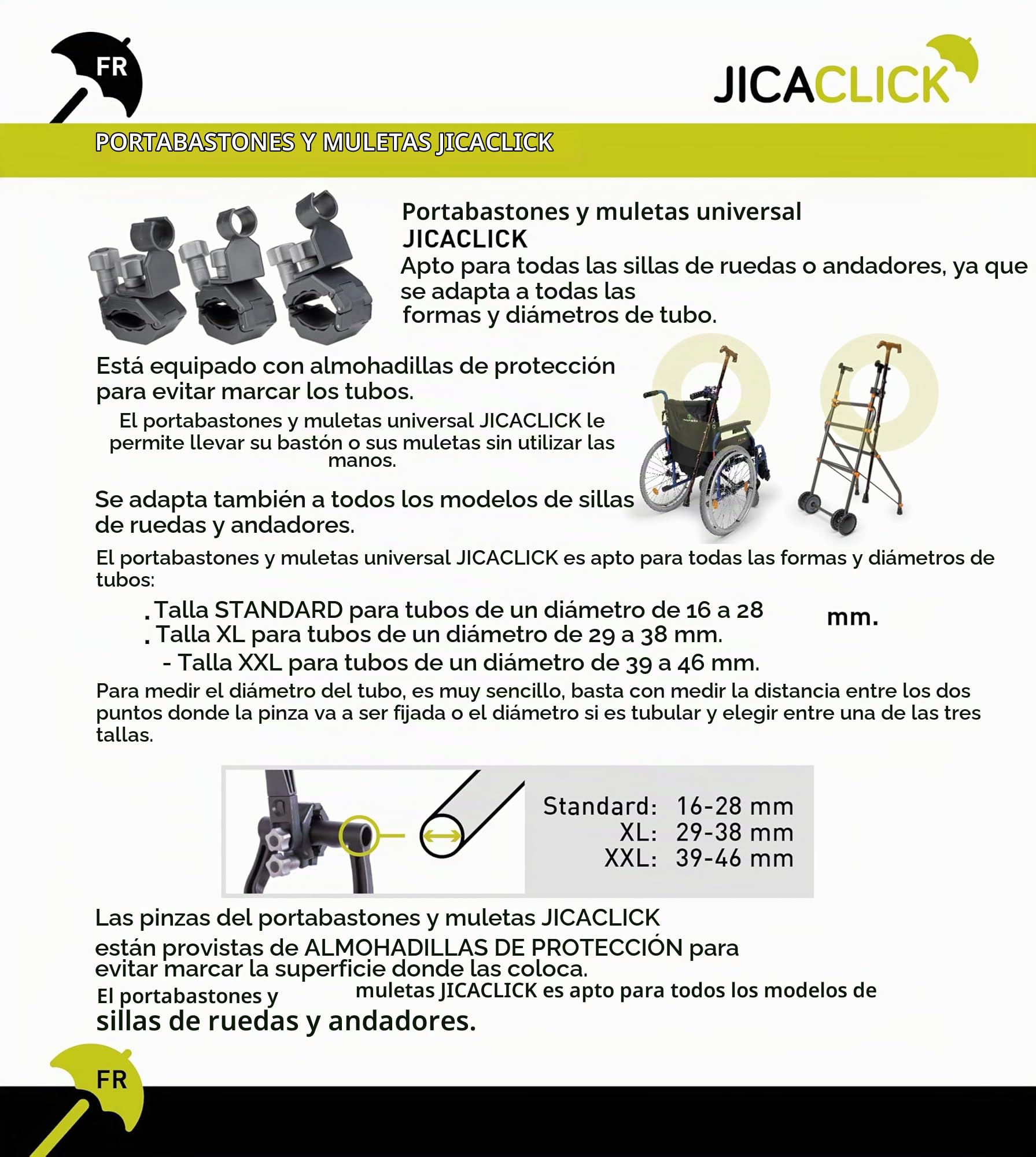 Soporte para Muletas en Silla de Ruedas Porta Baston Andador Sujeta Firmemente Ideal para Personas Mobilidad Reducida Accesorios Ancianos Mayores Facil Instalar Apto Scooter (XXL (39-46 mm. diámetro))