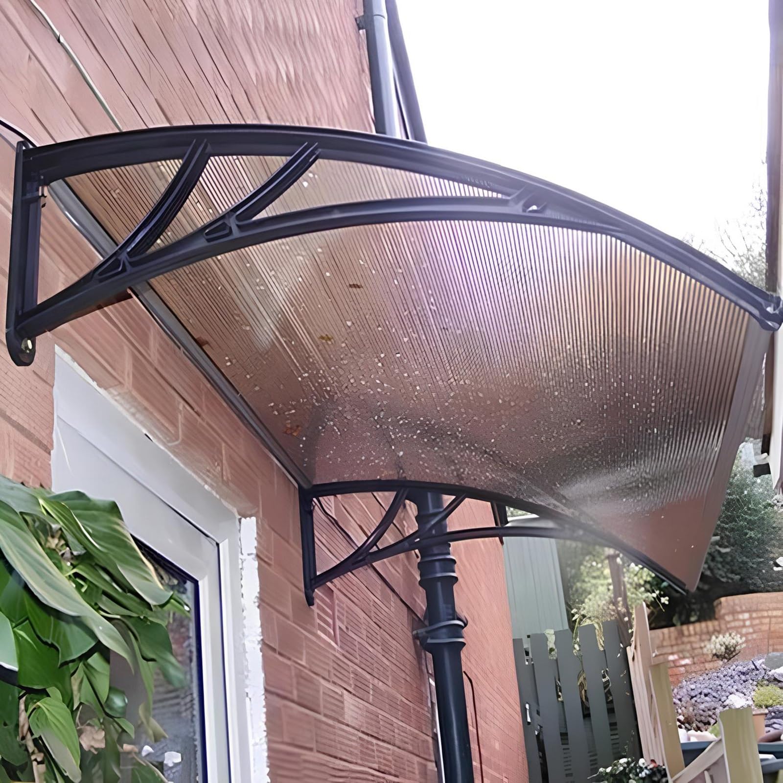 Auvent de porte marron 60x300 cm protection UV et pluie efficace