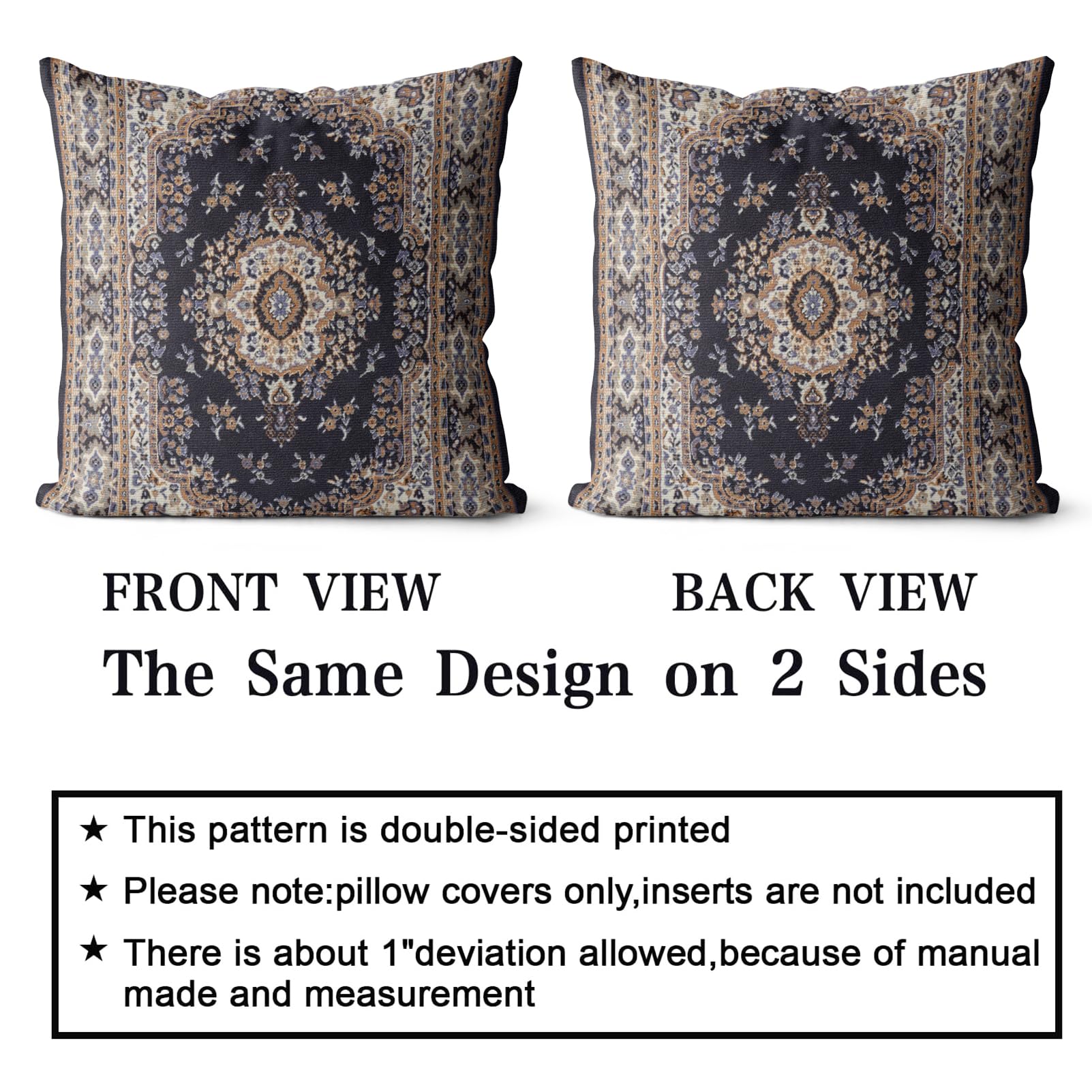 Snylcce Boho Pillow Covers 50x50 CM Set of 2 Bohemian Carpet Throw Pillows For Couch Navy Blue Red Geometric Floral Decorative Pillow Cases Farmhouse Home Decor For Sofa Porch Outdoor(Black gold) - Image 2