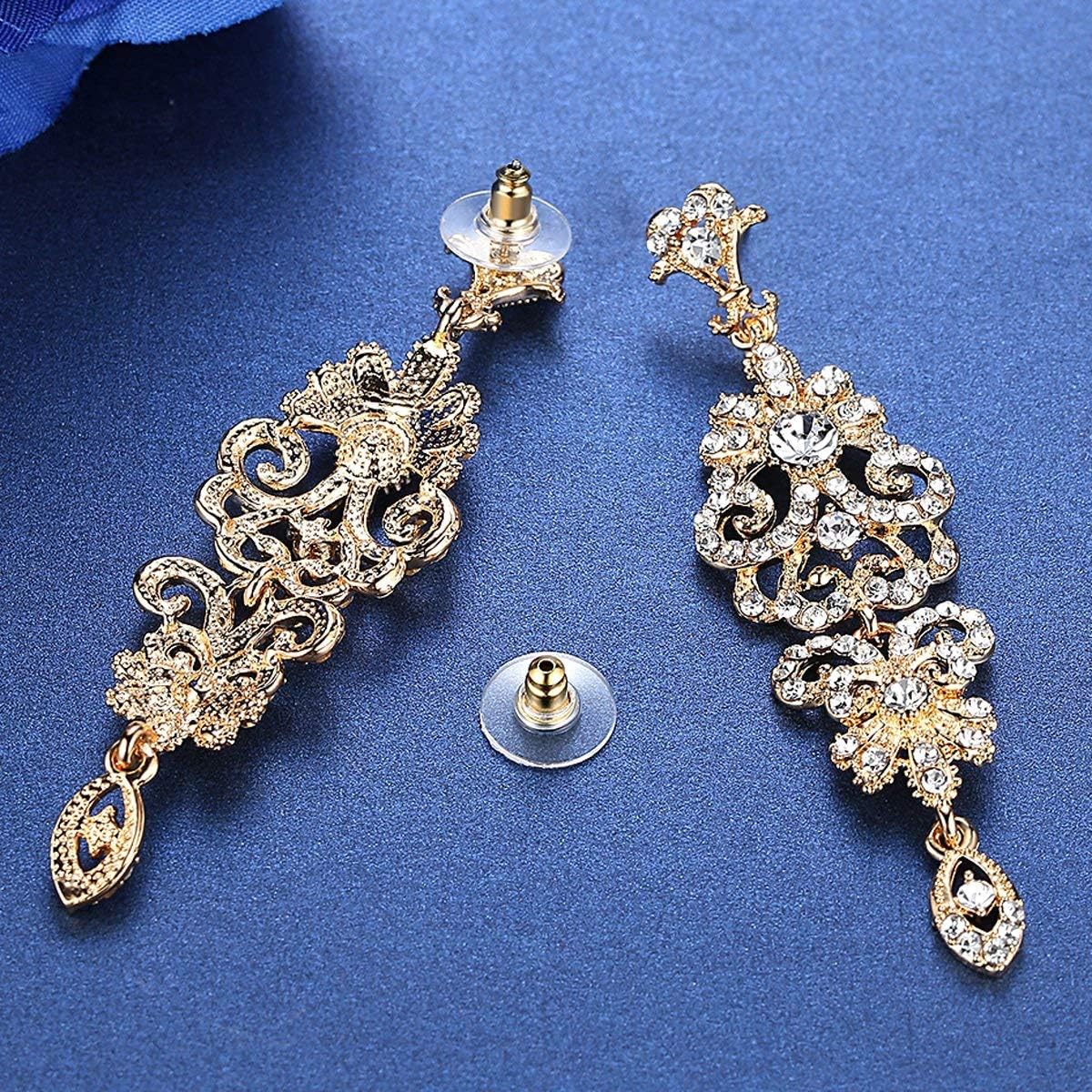 mecresh Gold/Silver Rhinestone Chandelier Wedding Bridal Dangle Earrings - Image 6
