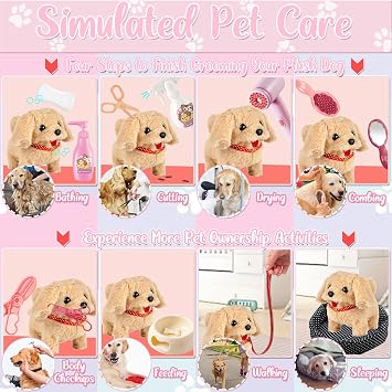 STAY GENT Interactive Robot Dog With Pet Carrier & Plush Walking Dog on Lead, Electronic Grooming Set, Role Play Toys Gifts for Girls 3 4 5 6 7 Years Old