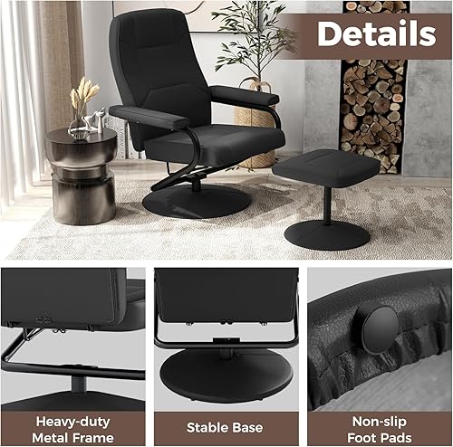 Miniatura 6 de POWERSTONE Silla reclinable con otomana, silla reclinable giratoria de piel sintética con reposapiés, sillón para sala de estar, silla de descanso