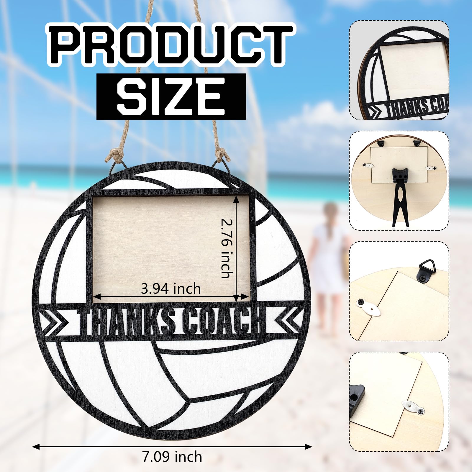 RattanView Sport Ball Picture Frame 4 x 6 Signable Thanks Coach Picture Frame with Pen Coaches Appreciation Photo Tabletop for Home Table Decorations Coach Team Birthday Gifts(White,Volleyball,Round)