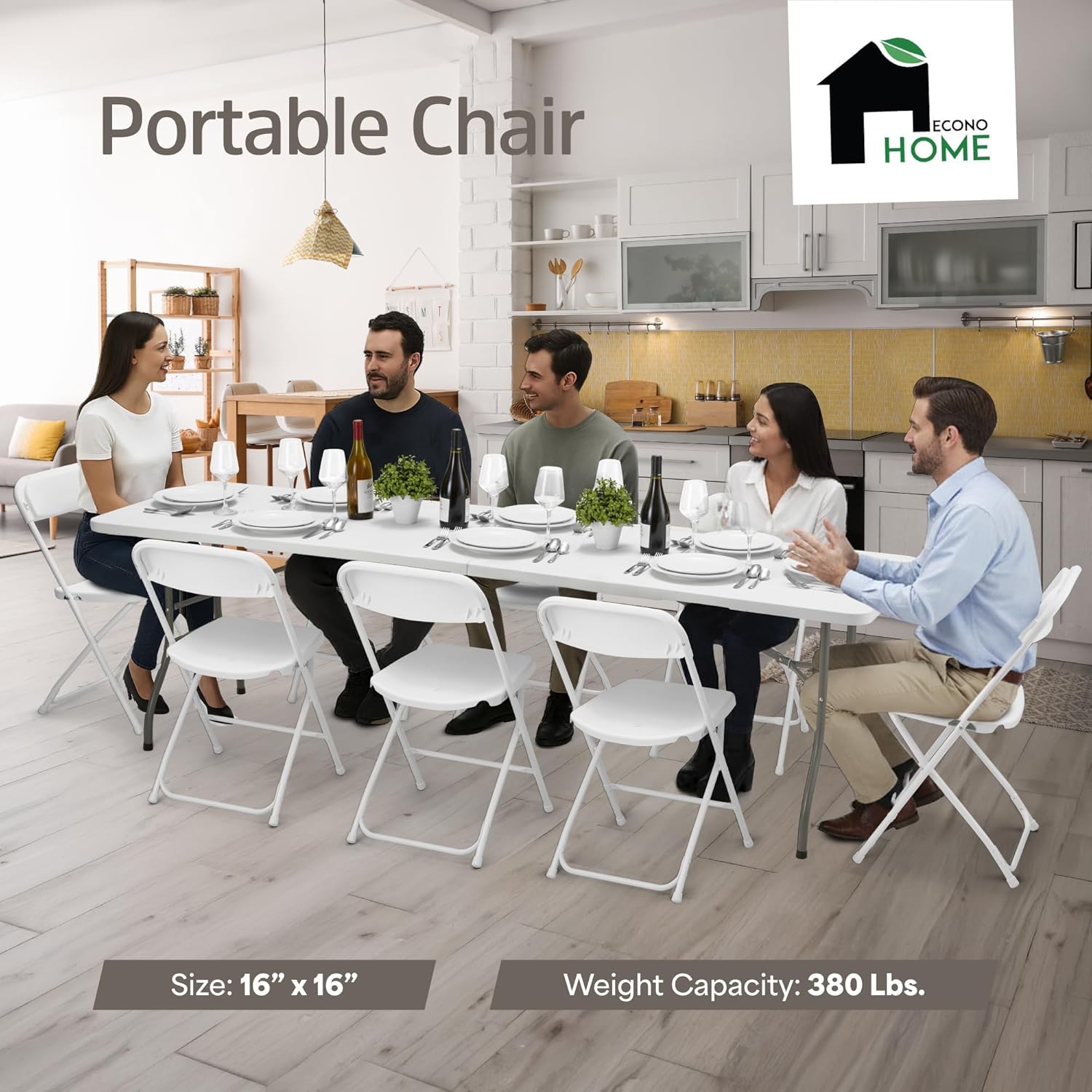 EconoHome 4 Pack White Padded Folding Chairs with Cushioned Seat & Backrest – Comfortable PU Leather, Heavy-Duty Steel Frame, Non-Slip Feet, Pre-Assembled Metal Chairs for Home, Office, Indoor/Outdoor