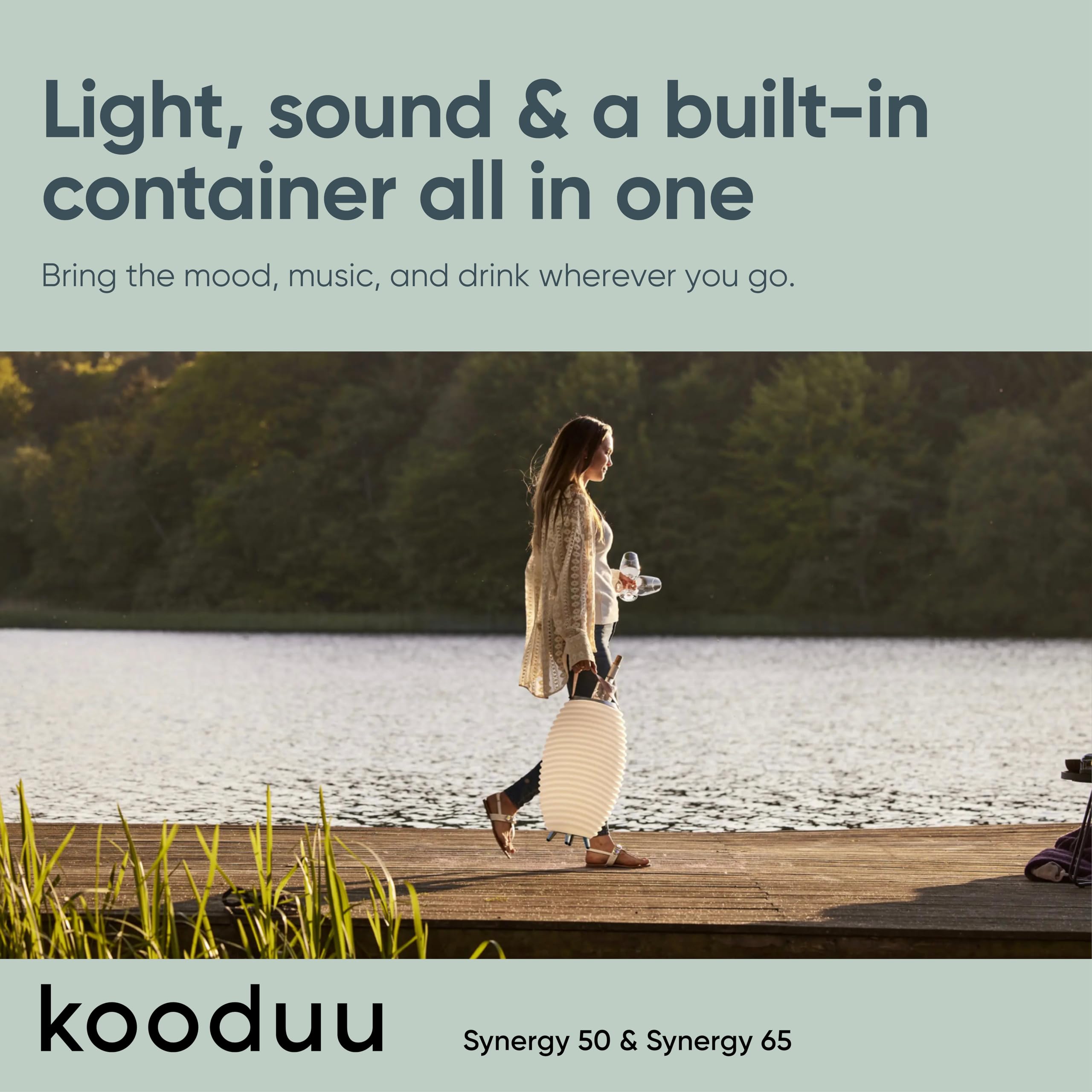 Adesso Kooduu 3-in-1 LED Lamp, Bluetooth Speaker & Drink Holder - Cordless, Rechargeable Indoor/Outdoor Light – Fits 1 Bottle, 22”H