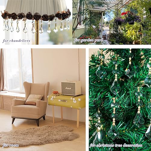 Miniatura 7 de Paquete de 25 lámparas de araña de cristal de 1.496 pulgadas (1.496 in), piezas colgantes de perlas de cristal con hebilla de mariposa globo,