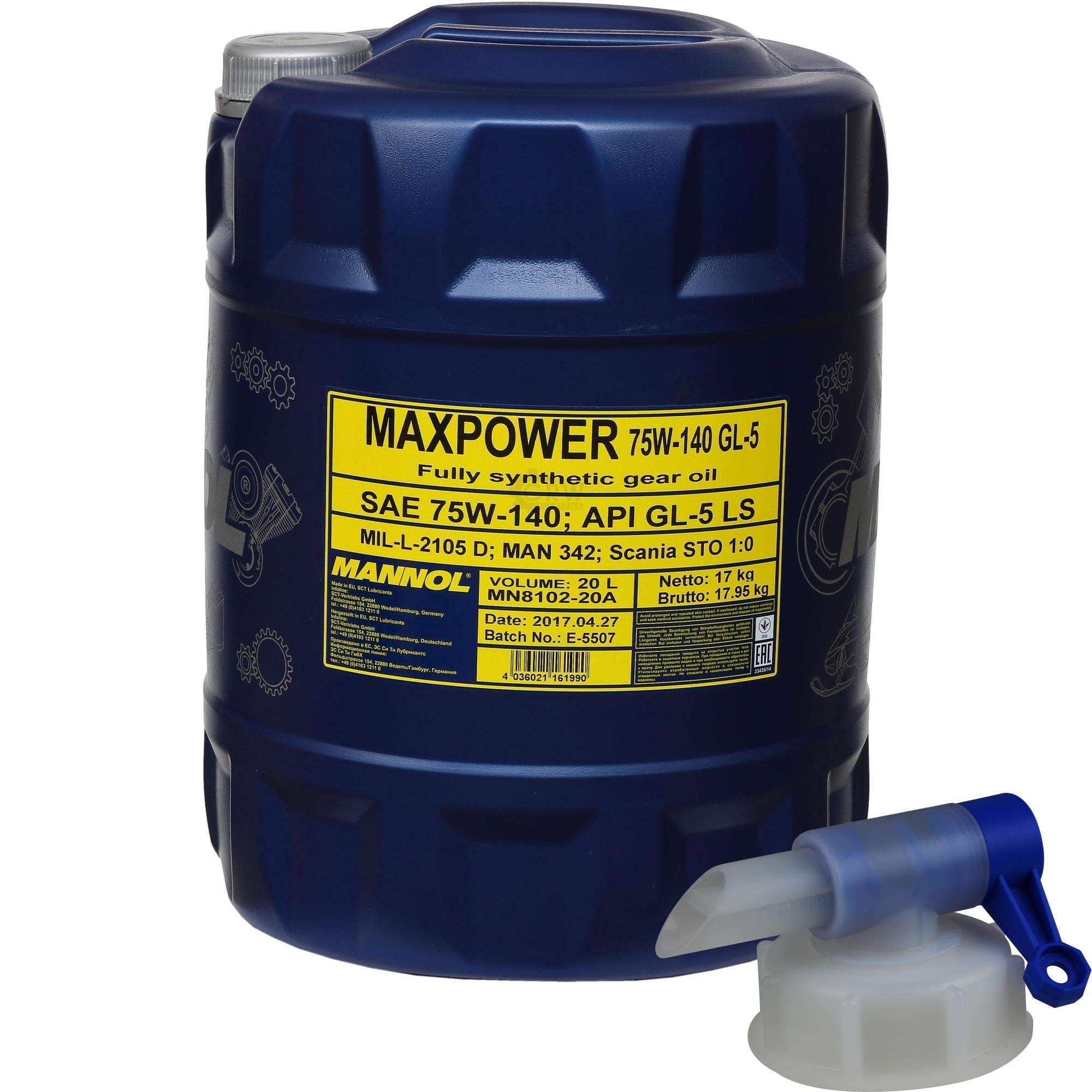 Mannol Maxpower 4x4 75W-140 API GL 5 LS Gear Oil + grifo de salida 20 L