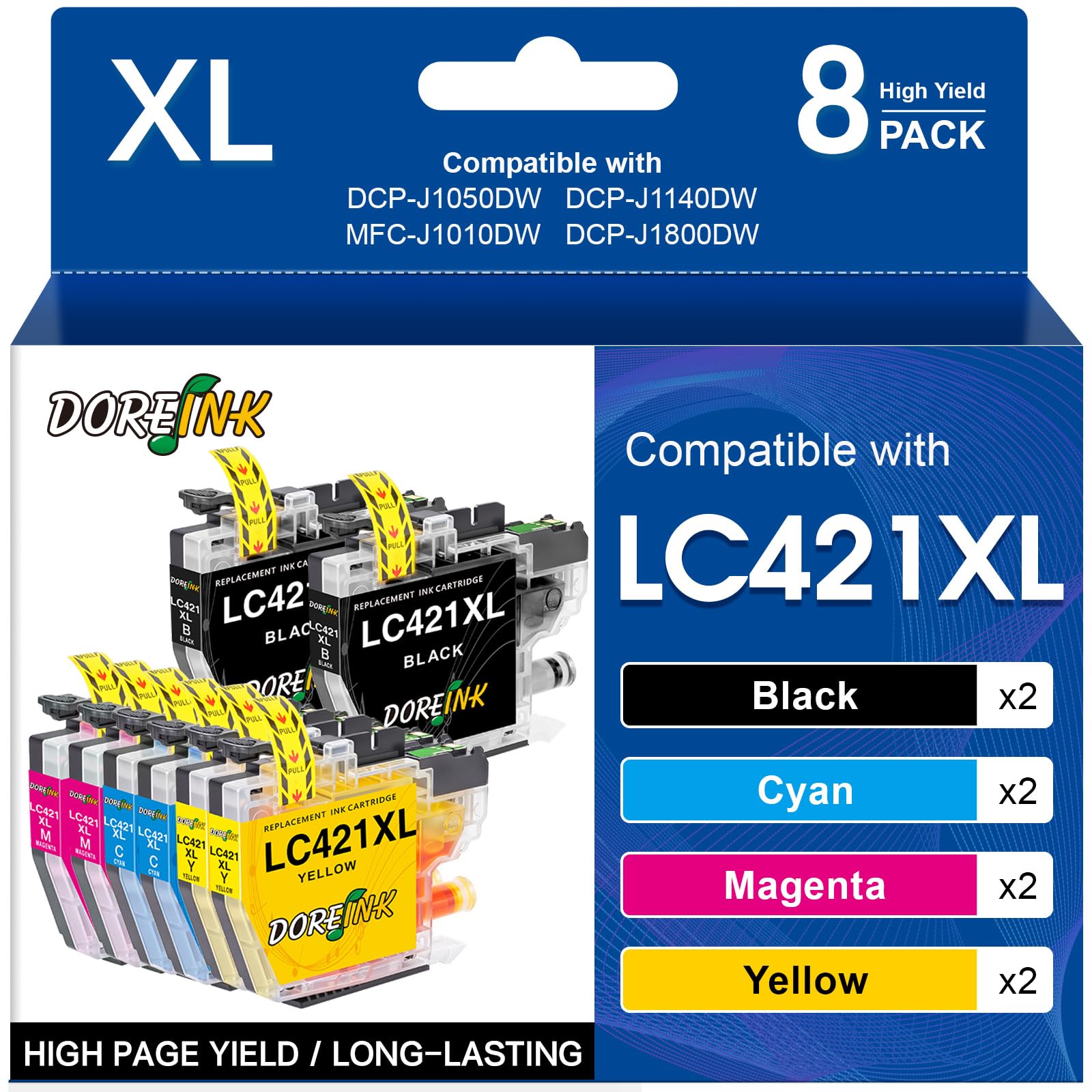 LC421XL LC-421XLVAL Tintenpatronen Value Pack für Brother LC421 LC-421 XL Druckerpatronen LC 421 LC-421 Multipack Patronen LC-421XL für Brother DCP-J1050DW Patronen MFC-J1010DW DCP-J1140DW (8er-Pack)