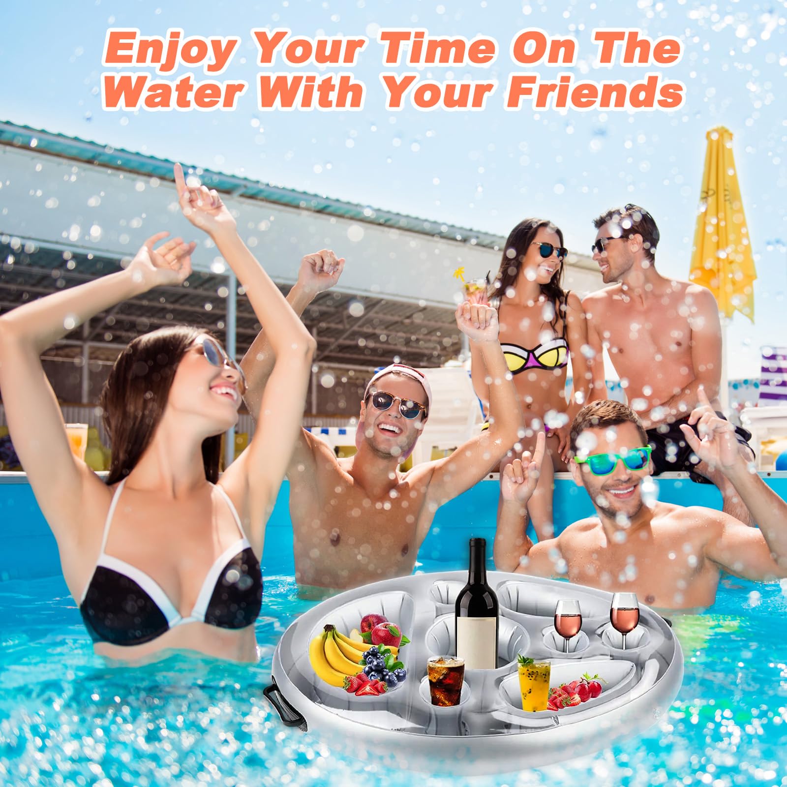Posavasos Flotante Bebidas Bocadillos Piscina 2 en 1,Portavasos Servidor Buffet Inflable 8 Agujeros,Soporte Bandeja Hinchable Gran Capacidad,Titular SPA Piscinapara Verano,Mesa Fiesta Frutas Bar Playa
