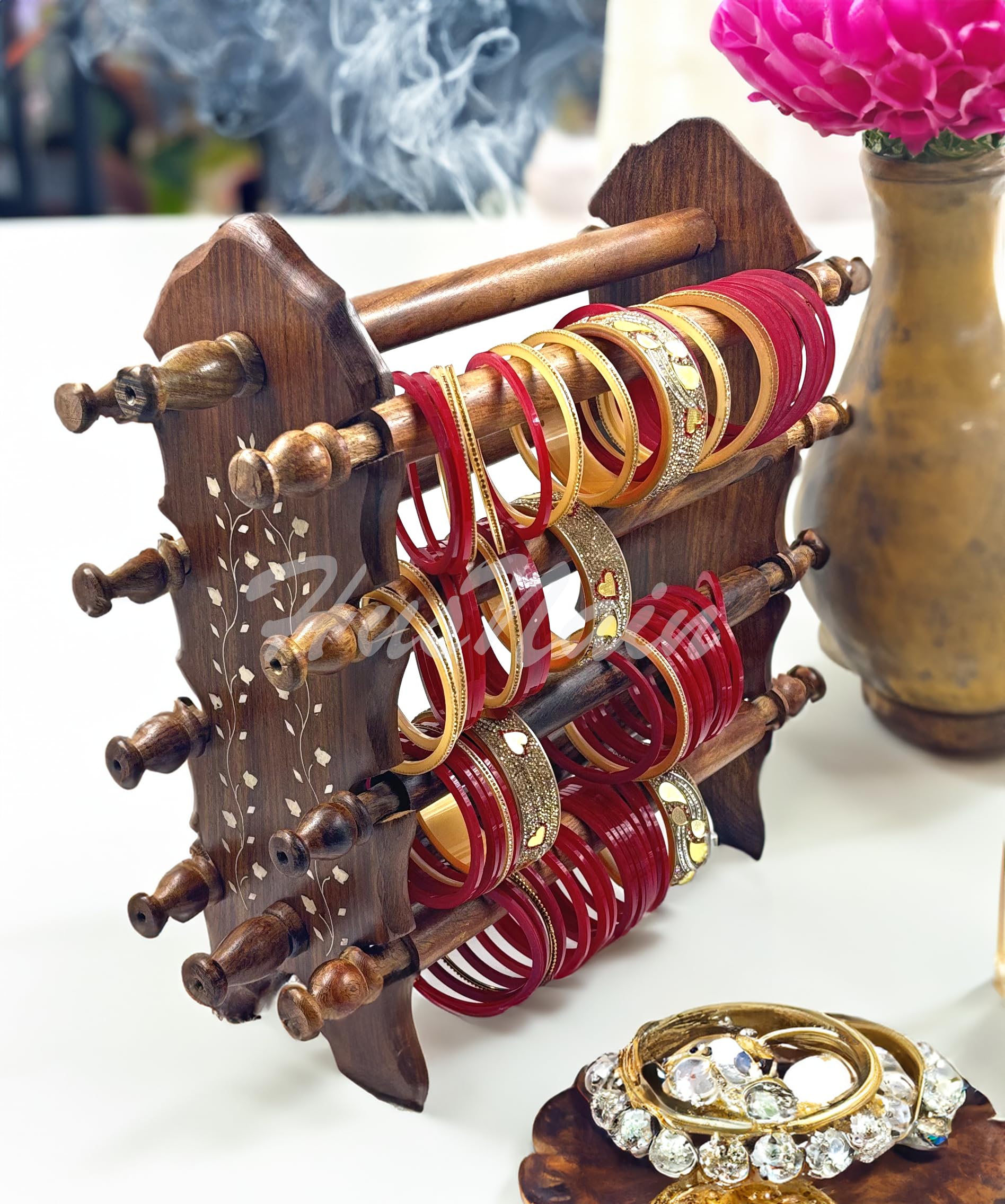 HusNain Soporte de madera para pulseras, organizador de brazaletes, soporte plegable Chuddi, artículo de regalo para mujeres, organizador de exhibición de joyas, soporte de pulsera para joyas (marrón)