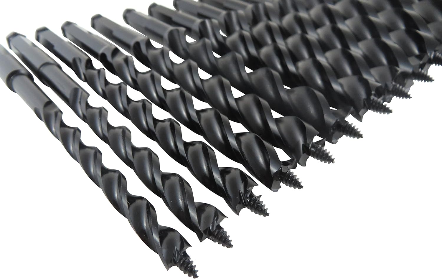 WoodOwl 15 Piece Set with 3/8" to 1-1/2" by 1/8ths x 7-1/2” Long Ultra Smooth Tri Cut Auger Hand Brace Boring Bit PTEE coated 09703-09719