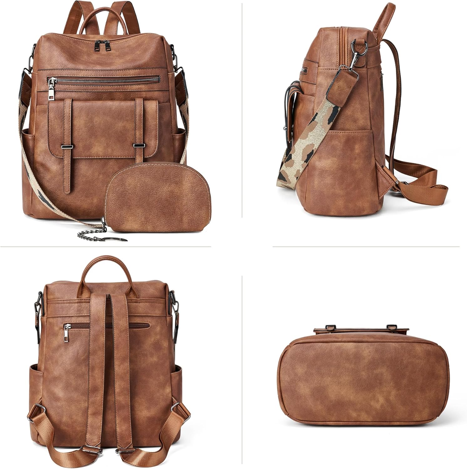 Backpack Purse for Women Fashion Designer Laptop Backpack for Women 15.6 inch Casual Daypack Backpacks with Wristlet (Two-toned Brown) - Image 4