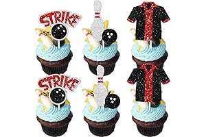 18pcs Black Glitter Bowling Dessert Cupcake Topper