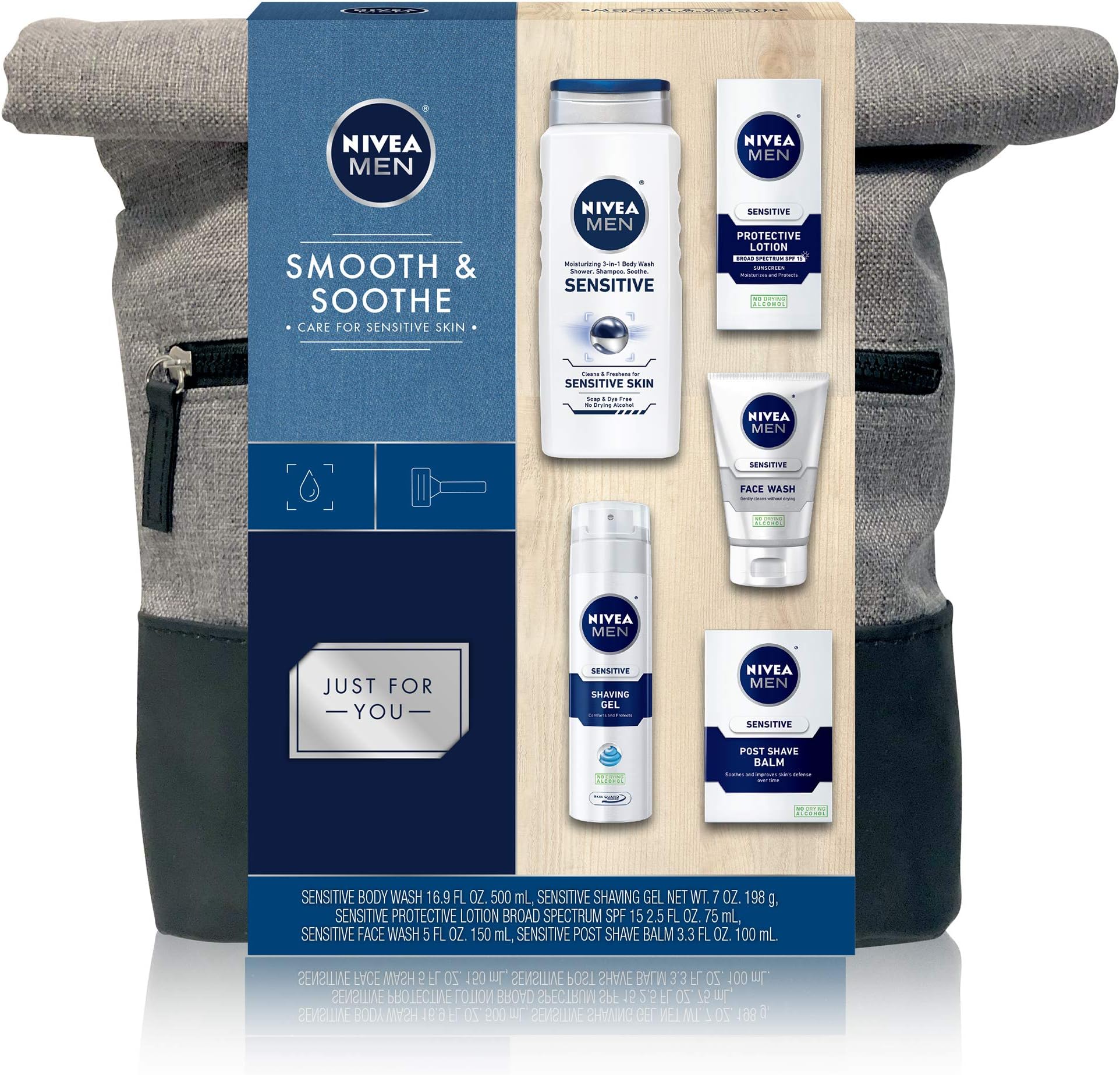 NIVEA Men Dapper Duffel Gift Set - 5 Piece Collection Of On-The-Go Grooming Needs with Travel Bag Included