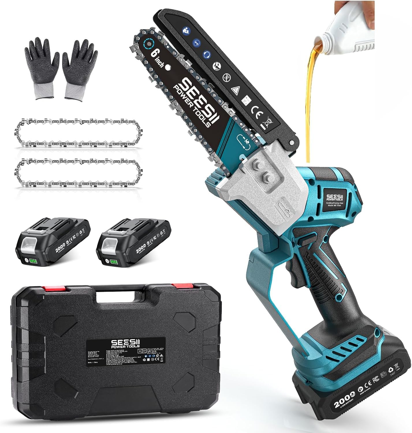 SEESII Cordless Pole Chainsaw, Hedge Trimmer, Pruning Shears, 4000mAh Battery Powered Extendable Garden Tool Kit for Outdoor Use, Electric Long Reach Saw, Hedge and Grass Trimmer, Pruner for Yard Care