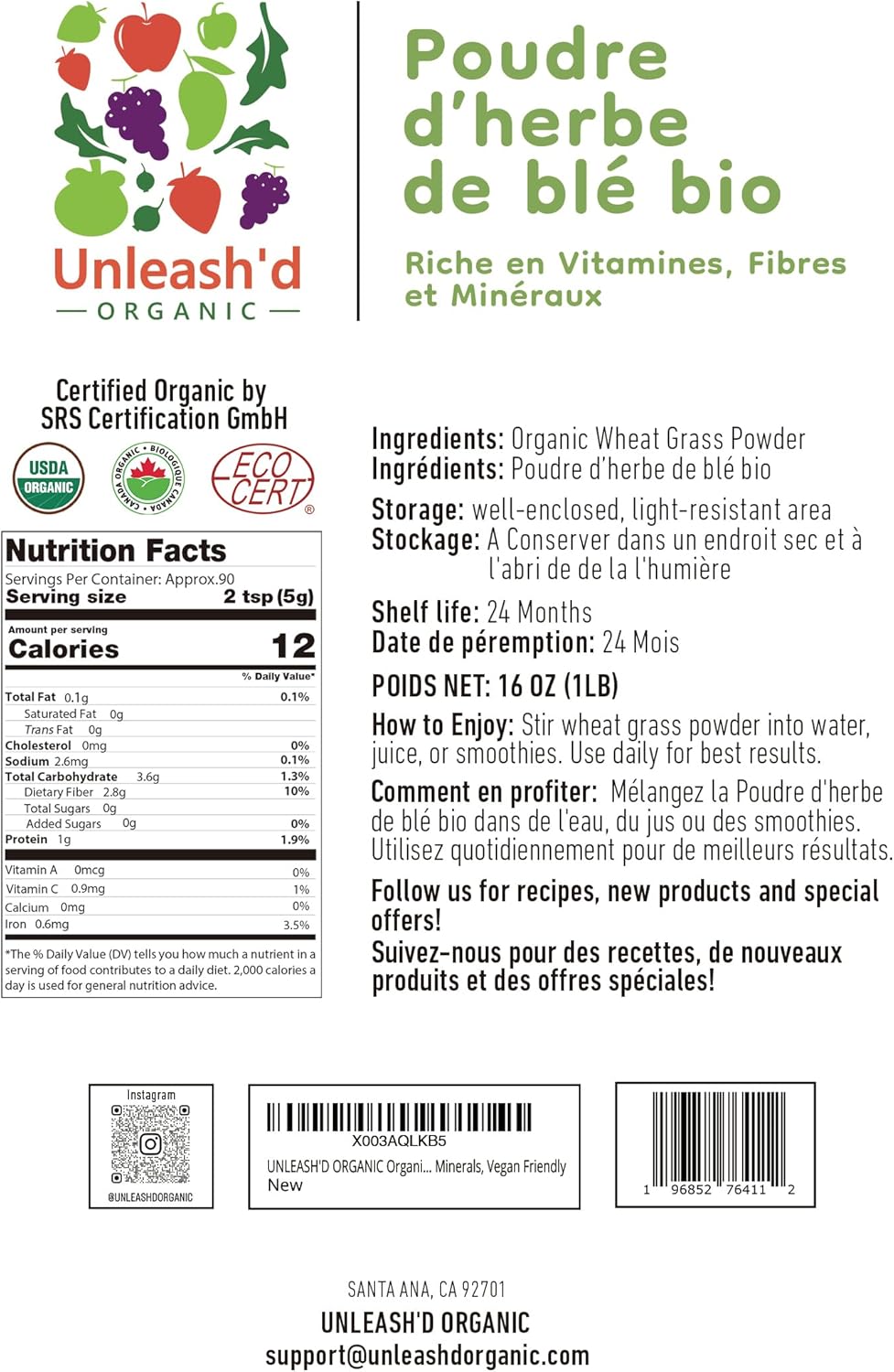 Unleash’d Organic Wheatgrass Powder 16 oz – 100% Pure Superfood, Rich in Vitamins, Fiber & Minerals for Immune Support & Wellness - Image 2