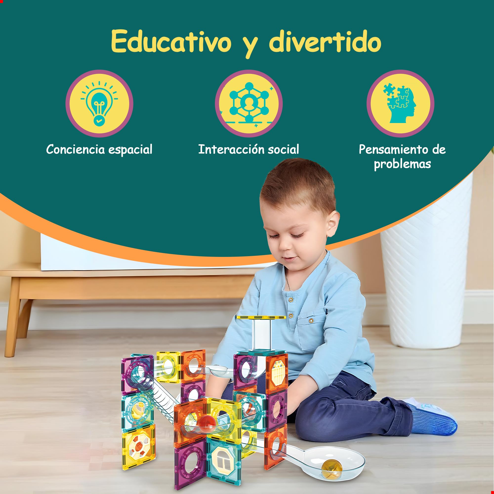 Olvy Bloques de construcción magnéticos Montessori Juguetes – 100 azulejos magnéticos para niños – Juguete de construcción magnético a partir de 3 años – Smart Playground – Juego de bloques magnéticos