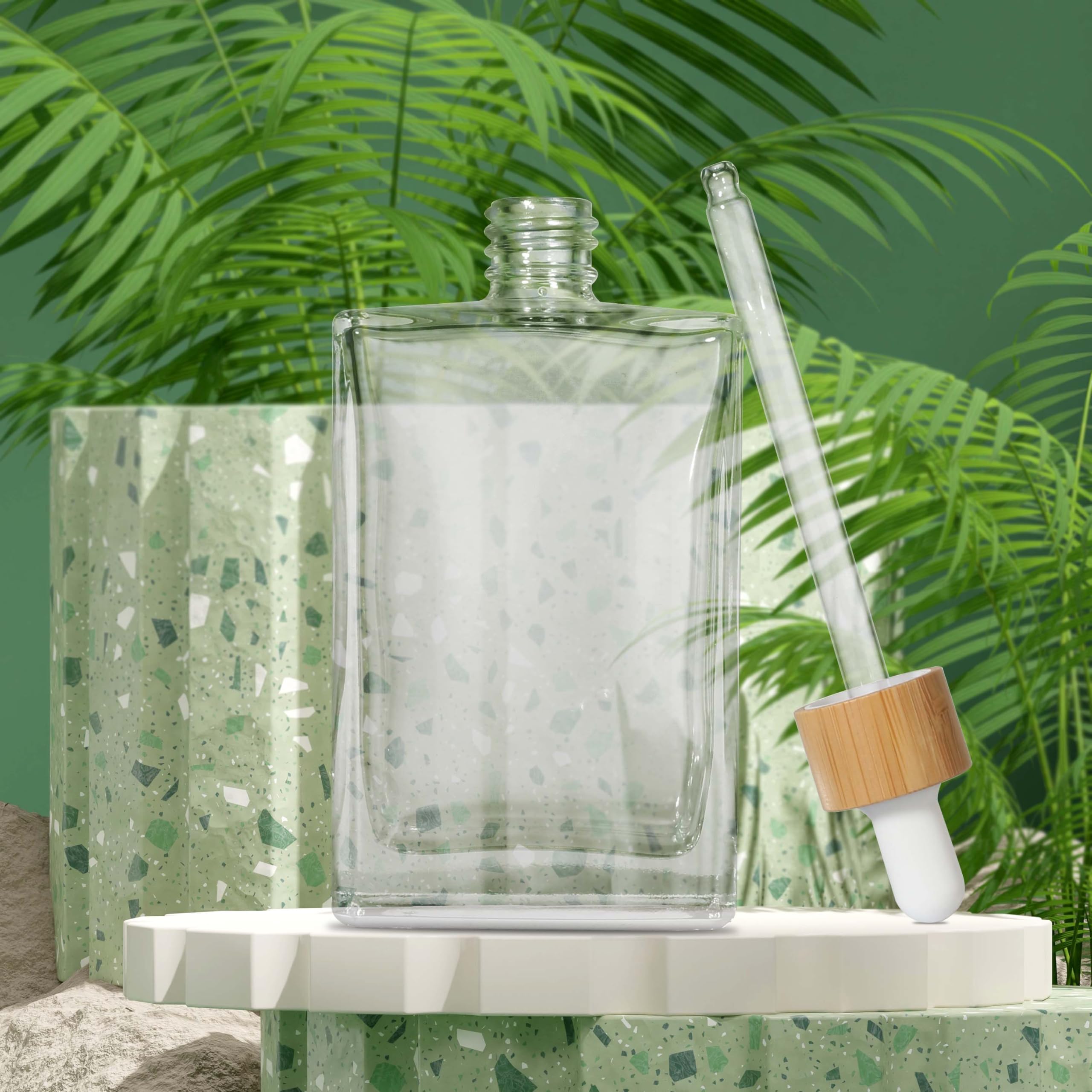 COSIDEA 3 botellas de vidrio plano transparente 100 ml para aceites esenciales de viaje