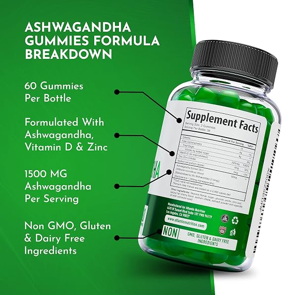 Supergreens & Ashwagandha Gummies - Ashwagandha Promotes Calmness & Enhances The Immune System - Delicious Supergreens With Spinach, Broccoli, Beetroot & Green Tea for Immune Support - 60 Gummies