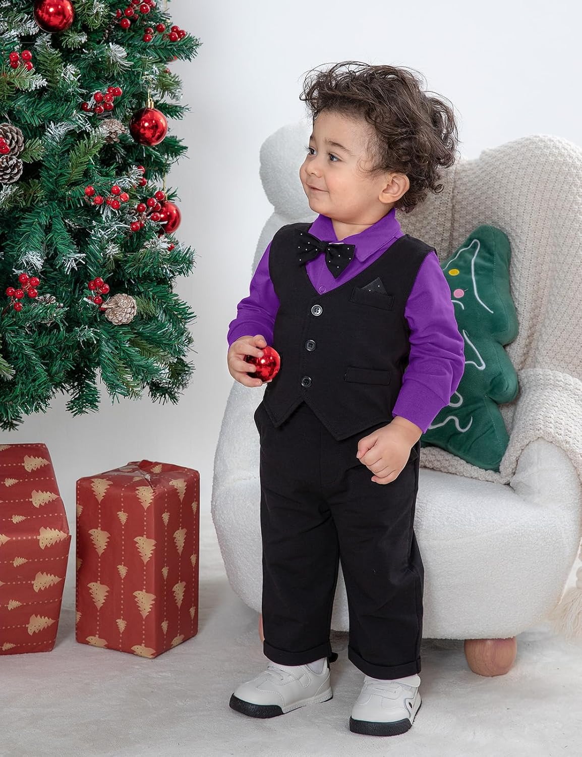 A&J DESIGN Baby Formal Outfit Boy Infant Clothes Toddler Gentleman Wedding Suit, Dress Shirt + Vest + Bow Tie + Pants Set - Image 4