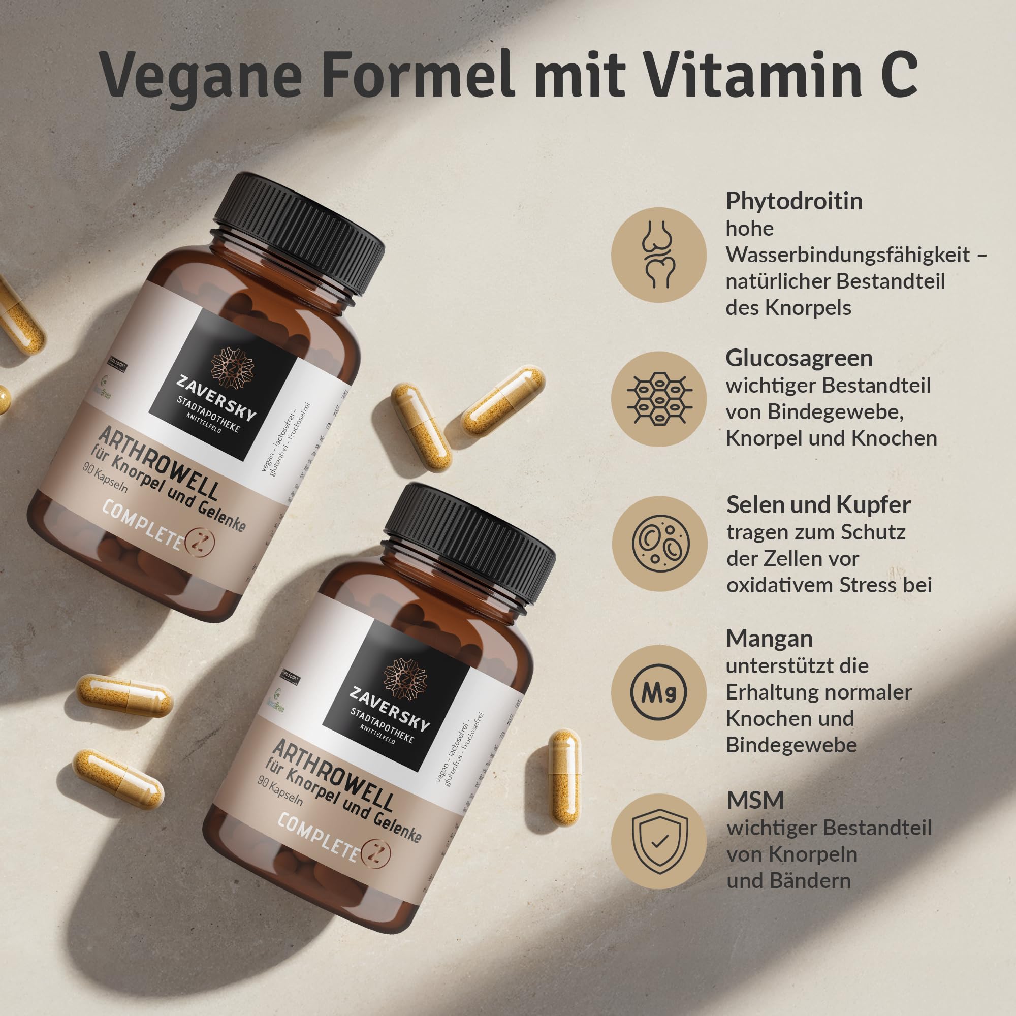 Arthrowell – Vegane Nahrungsergänzung mit pflanzlichem Glucosamin & Chondroitin – Mit MSM, Vitamin C, Curcuma & Hyaluronsäure – 90 Kapseln – Hergestellt in Österreich (1)