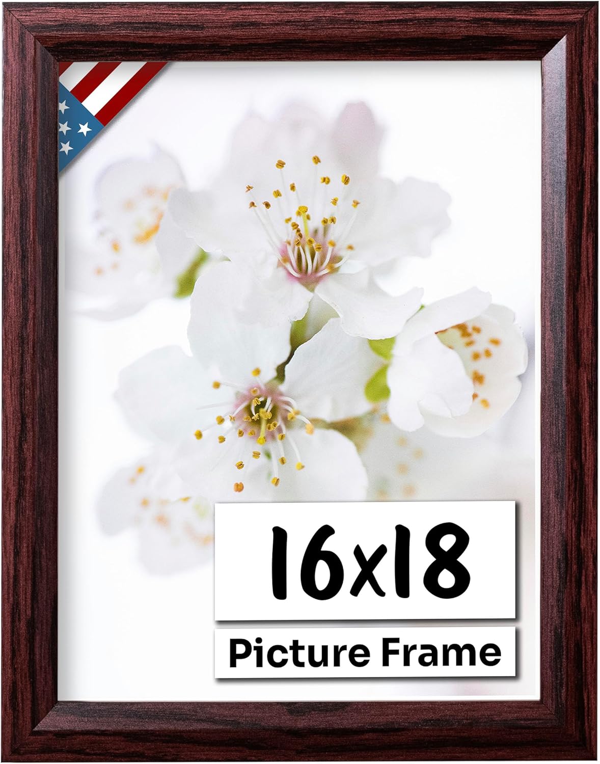 Cherry 16x18 Picture Frame Beveled .84" Inch Wide - Cherry Wall Decor Handmade Solid Wood Frames with Preinstalled Hangers and UV Blocking Plexiglass 18x16 Frame