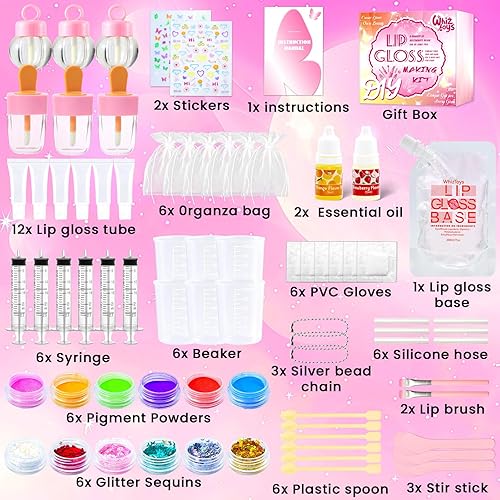 Miniatura 2 de WhizToys Kit de 74 piezas de brillo de labios para principiantes, haz tu propio kit de maquillaje con tubos vacíos para apretar, base transparente,