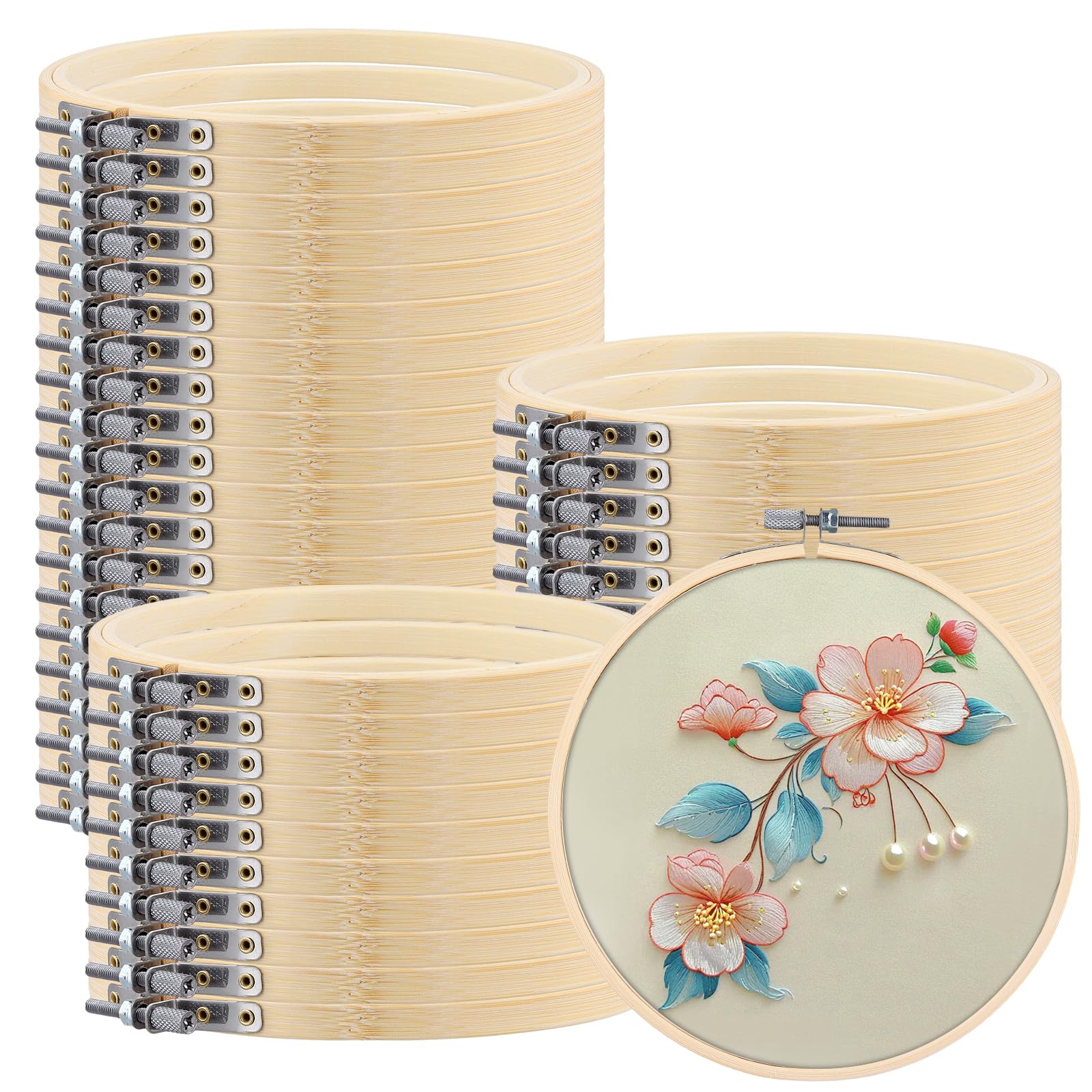 SENJEOK 40 aros de bordado pequeños de 15 cm, círculo de bordado de 15 cm, anillo de punto de cruz para punto de cruz, manualidades, costura práctica