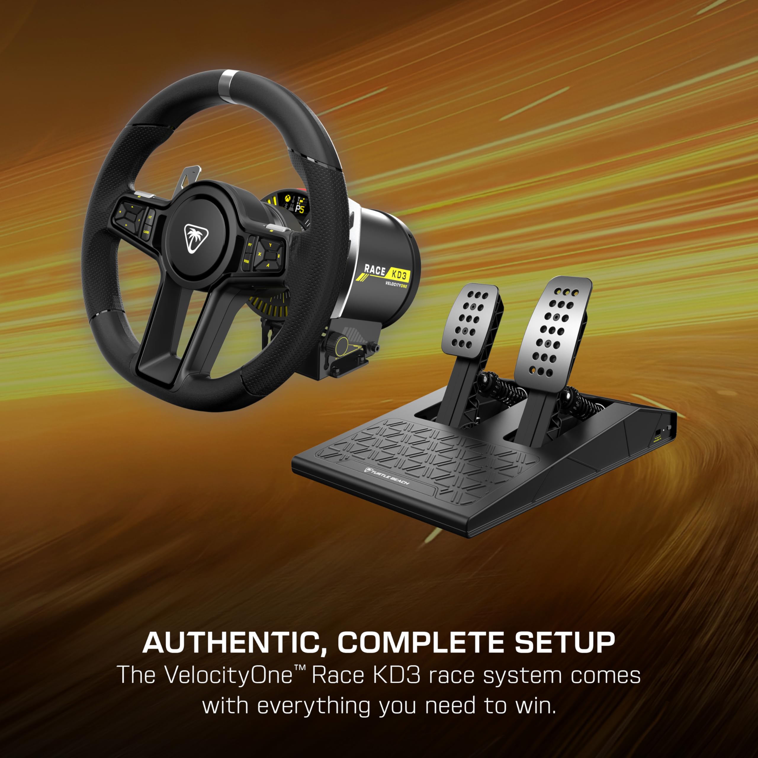 Turtle Beach VelocityOne Race KD3 Volante e pedali con force feedback a trasmissione diretta per Xbox Series X|S, Xbox One e PC Windows – Pedali di freno e acceleratore a effetto Hall