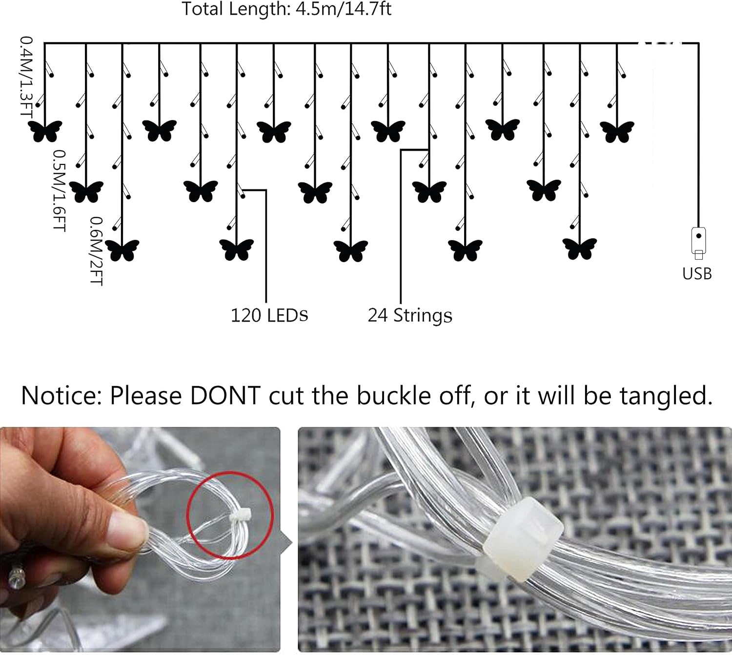 Butterfly Curtain Fairy Light, 8 Modes 120 LED USB Window Firefly Twinkle Timer String Lights 24 Butterflies with Remote, Waterproof Copper Wire for Room Bedroom Christmas Wedding Party Dorm Patio