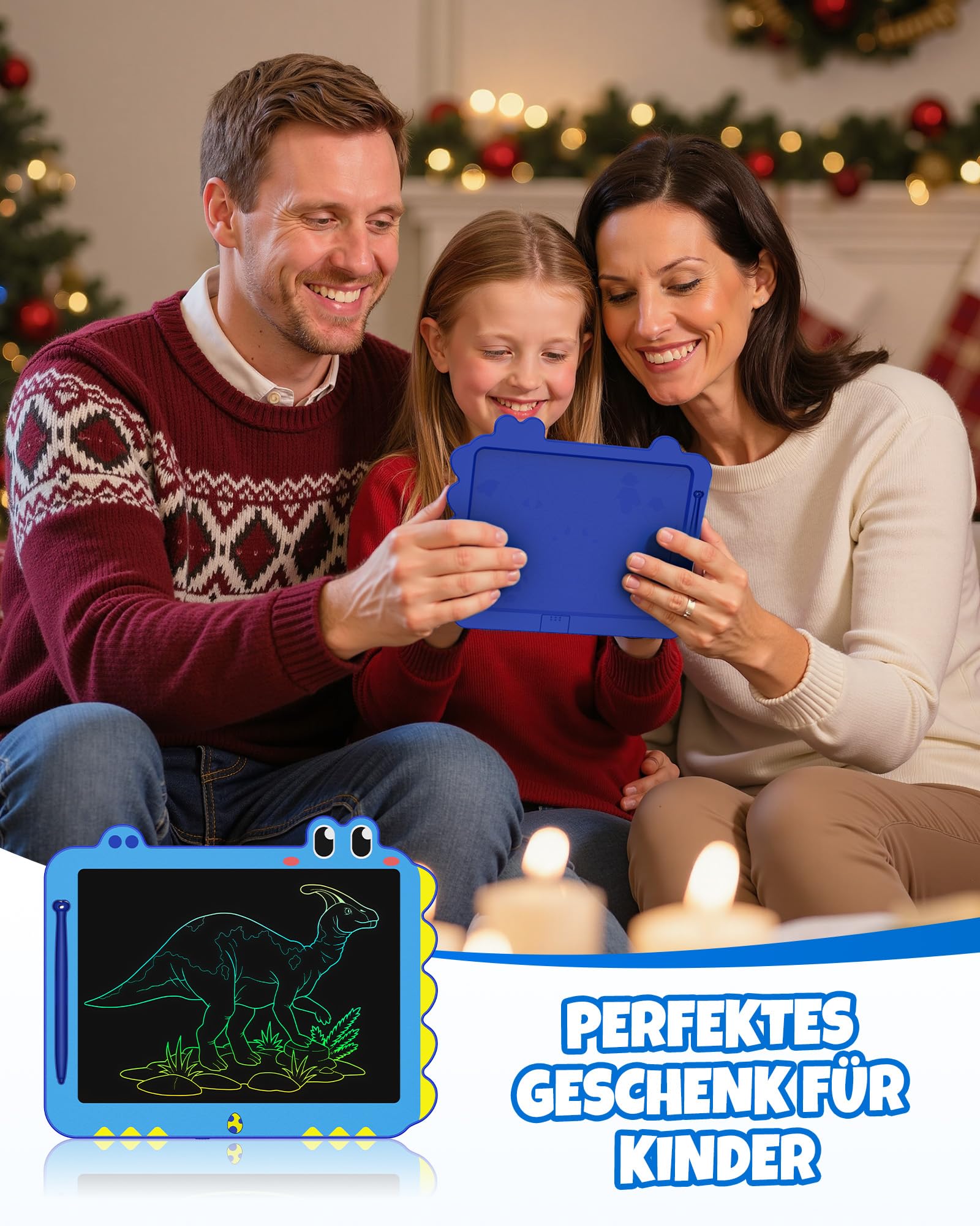 ORSEN Lavagna LCD 12 cali Schermo da Disegno Giocattolo Dinosauro Blu