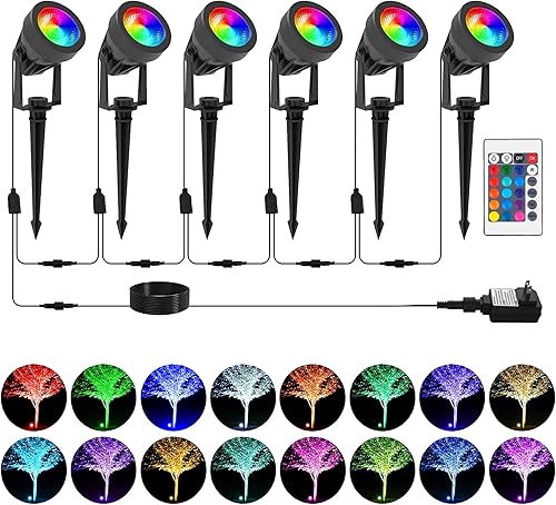 T-SUNUS Focos de paisaje de bajo voltaje, luces de Navidad, 16 luces subterráneas que cambian de color con transformador, control remoto impermeable