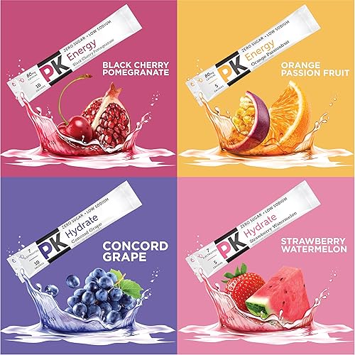 Miniatura 4 de PURE KICK Energy and Hydrate Singles To Go - Mezcla de bebida variada, granada de cereza negra, fruta de la pasión naranja, sandía de fresa y uva
