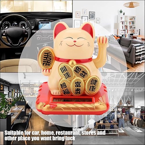 Miniatura 3 de HERCHR Fortune Lucky Wealth - Gato de bienvenida con energía solar, lindo gato agitando brazo de buena suerte, gato Maneki Neko para decoración del